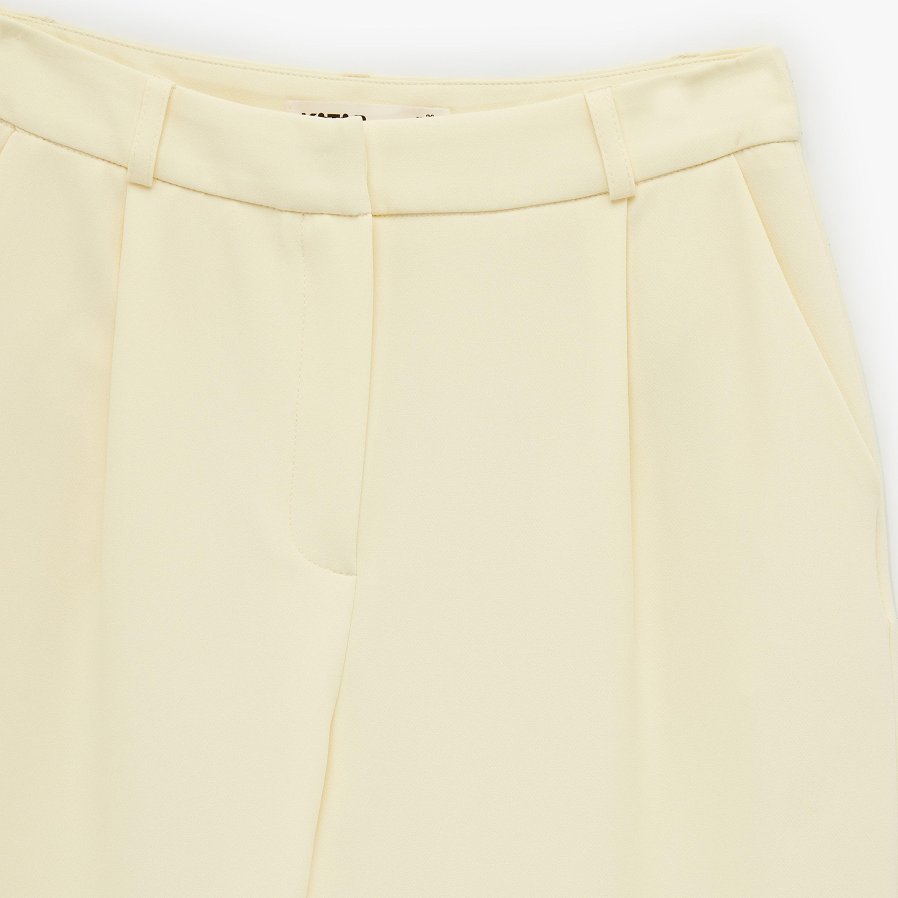 KOTON Yellow Plain Crepe Hook and Bar Tapered Women's Trousers-women-clothing-bottoms-trousers-image-7