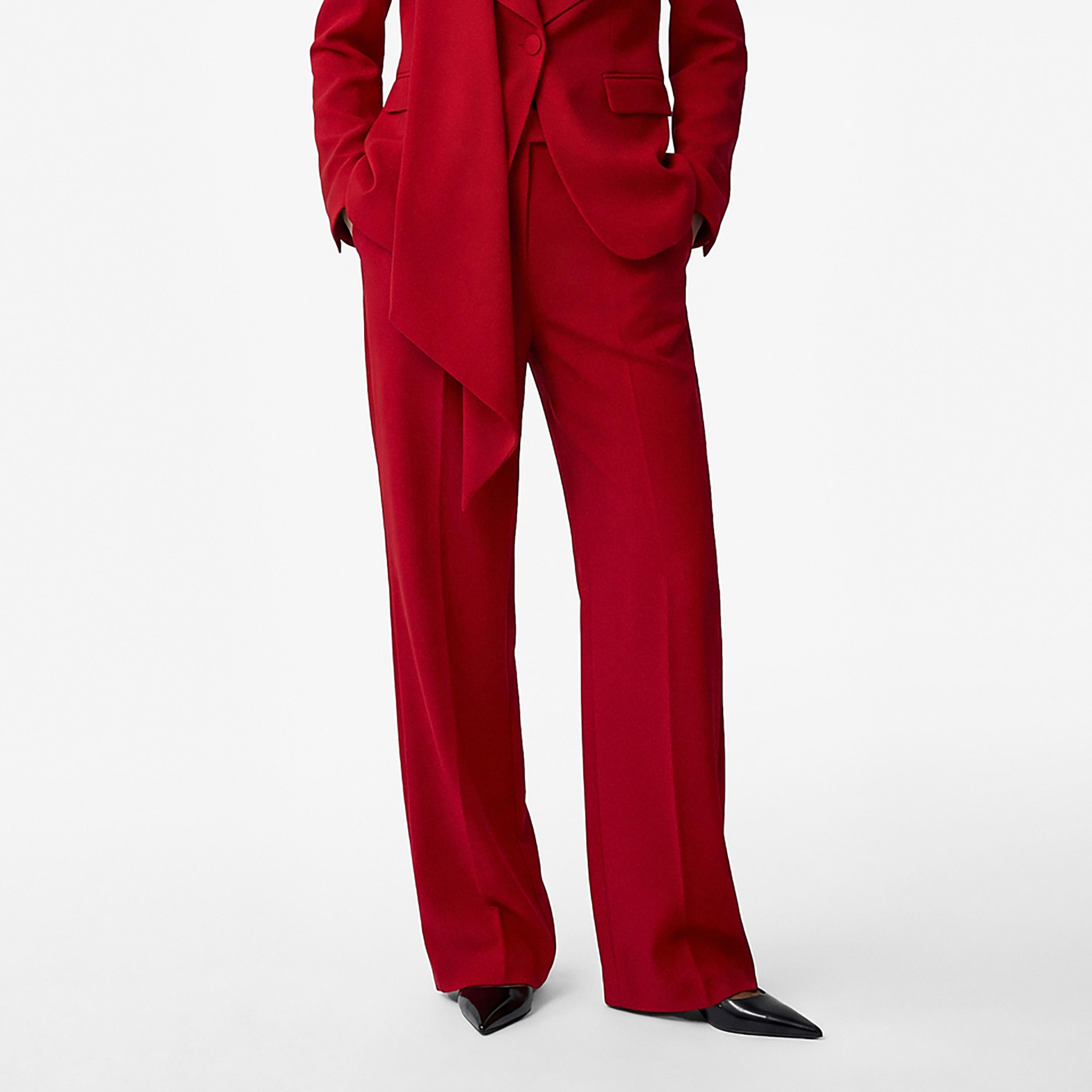 KOTON Red Plain Elastomultiester Hook and Bar Straight Women's Trousers-women-clothing-bottoms-trousers-image-1