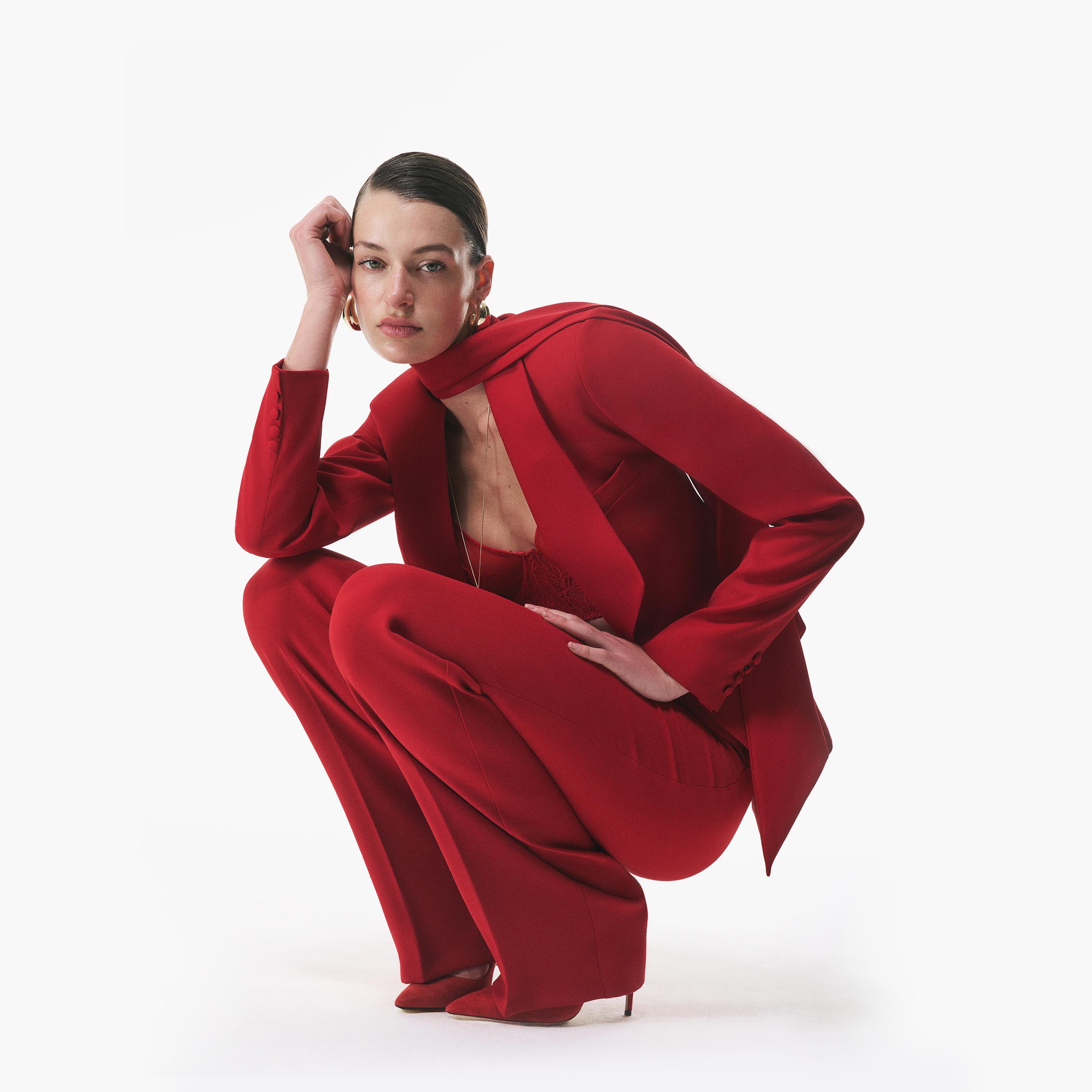 KOTON Red Plain Elastomultiester Hook and Bar Straight Women's Trousers-women-clothing-bottoms-trousers-image-4