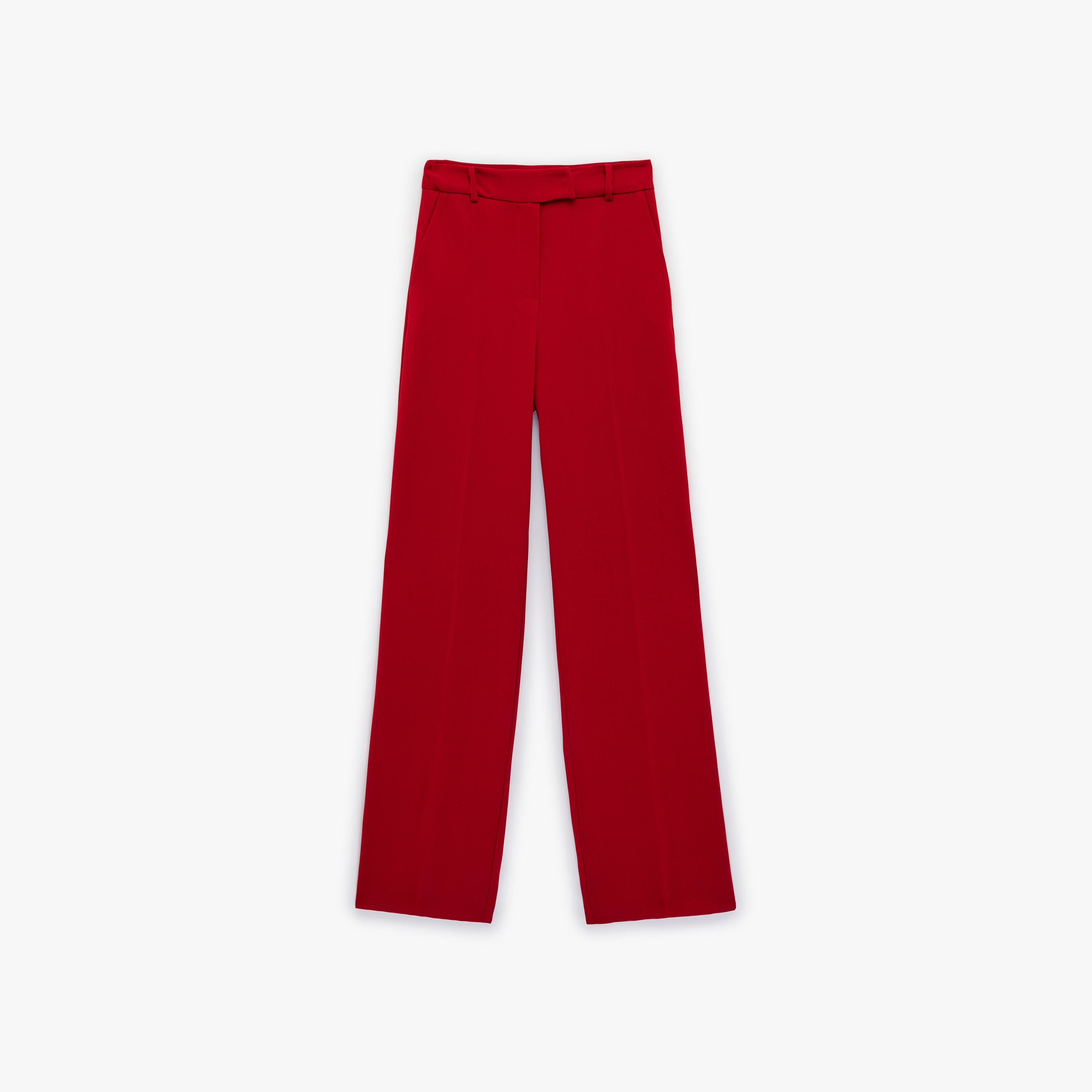 KOTON Red Plain Elastomultiester Hook and Bar Straight Women's Trousers-women-clothing-bottoms-trousers-image-5
