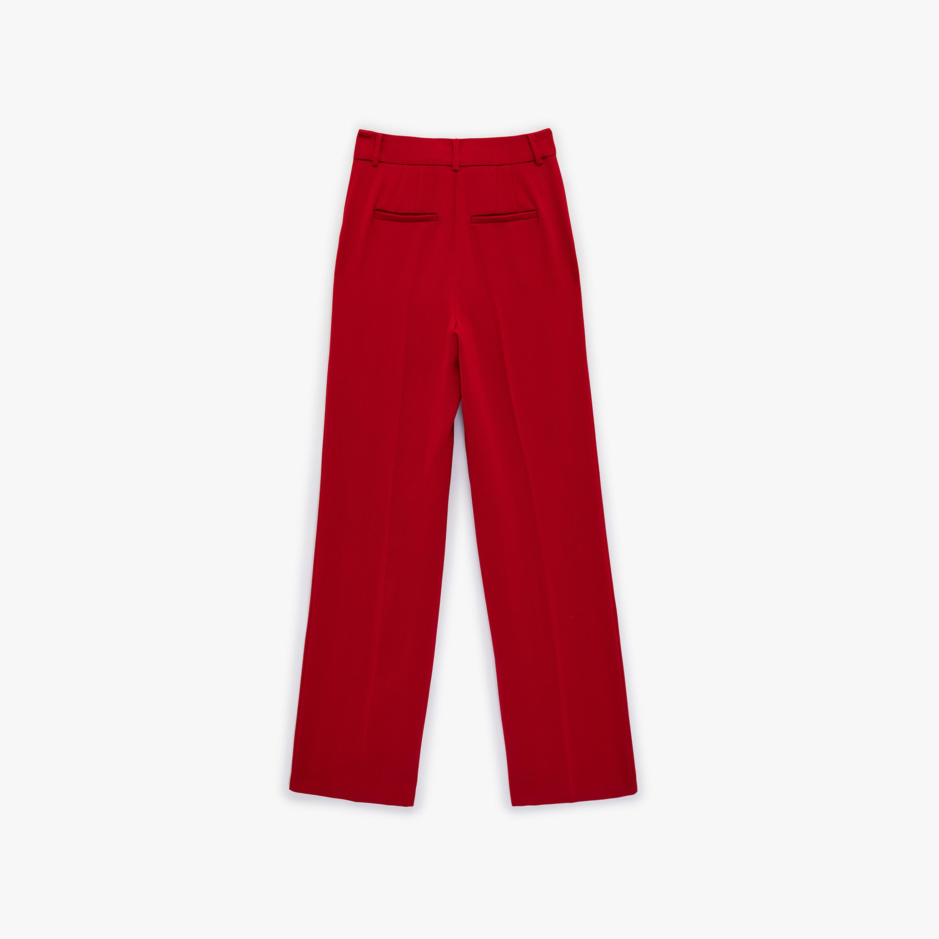 KOTON Red Plain Elastomultiester Hook and Bar Straight Women's Trousers-women-clothing-bottoms-trousers-image-6