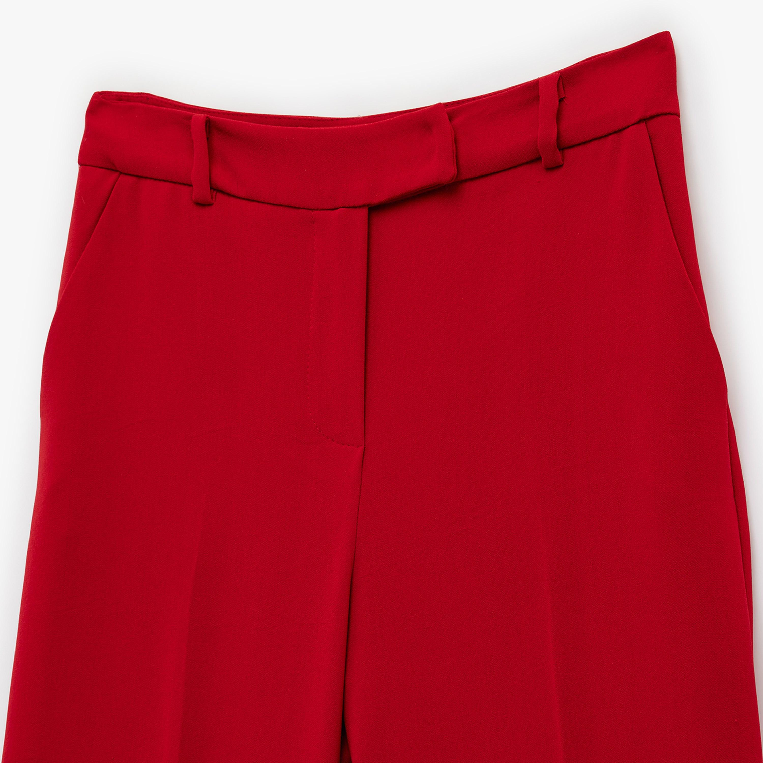 KOTON Red Plain Elastomultiester Hook and Bar Straight Women's Trousers-women-clothing-bottoms-trousers-image-7