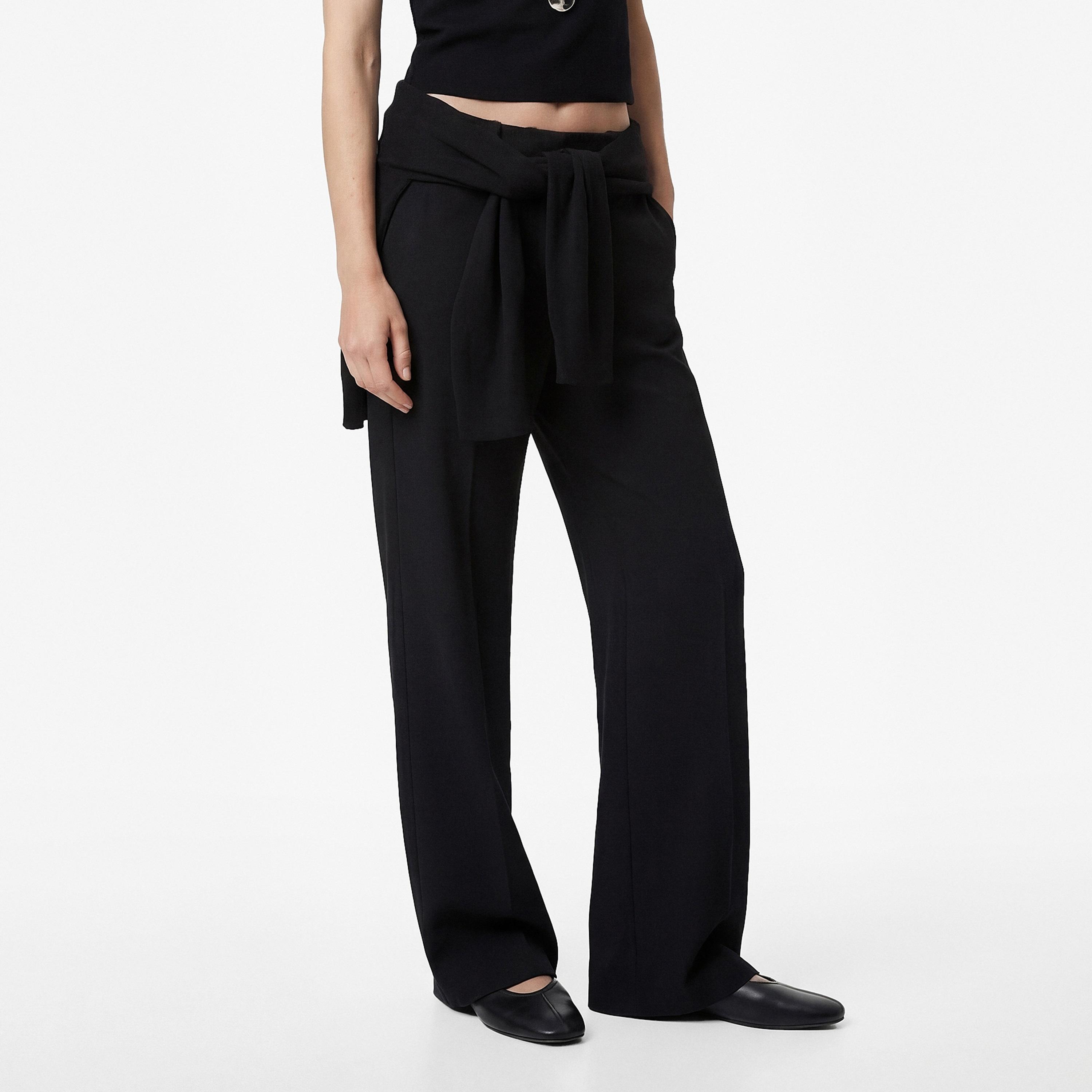 KOTON Black Plain Hook and Bar Barrel Women's Trousers-women-clothing-bottoms-trousers-image-3