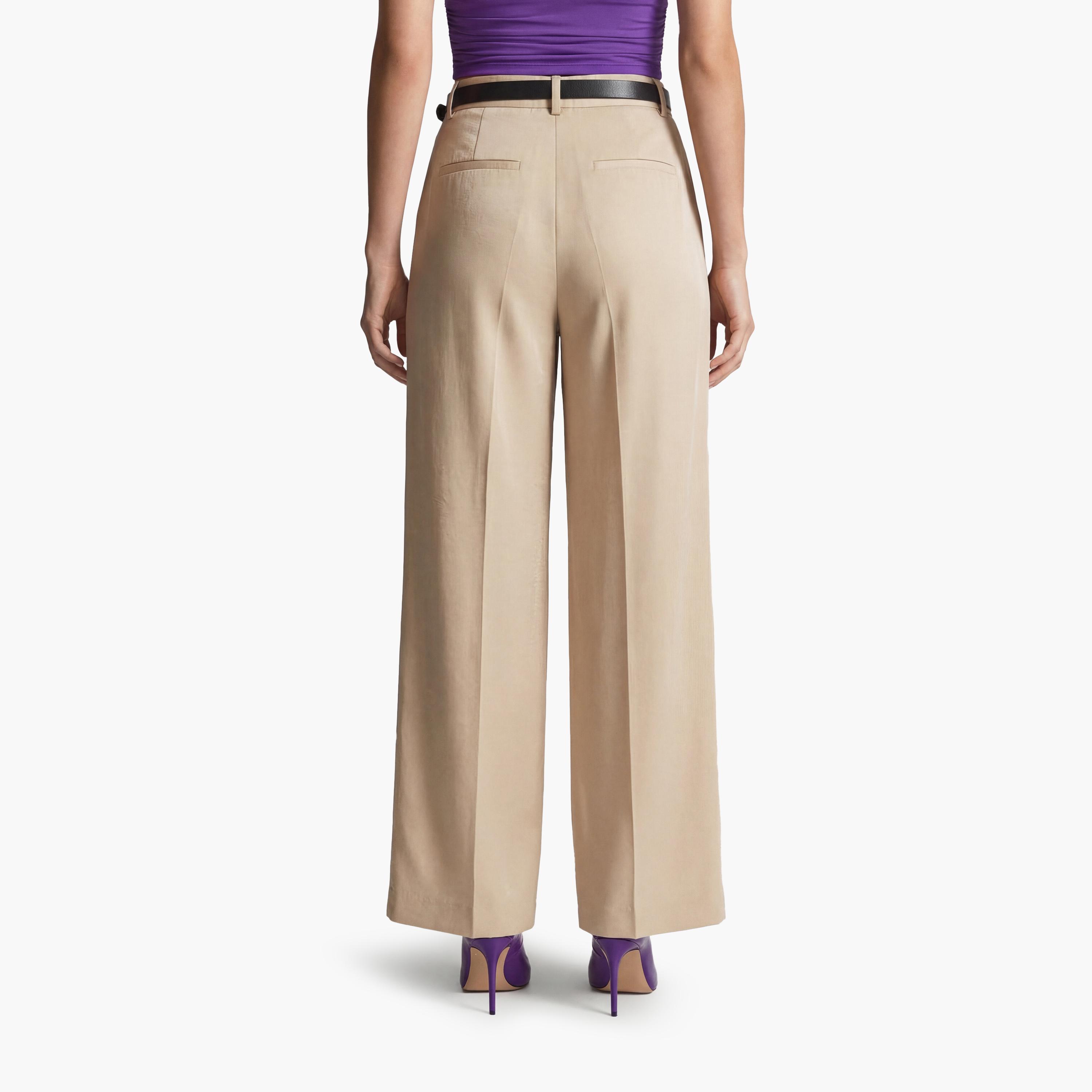 KOTON Beige Plain Modal Hook and Bar Wide Leg Women's Trousers-women-clothing-bottoms-trousers-image-3