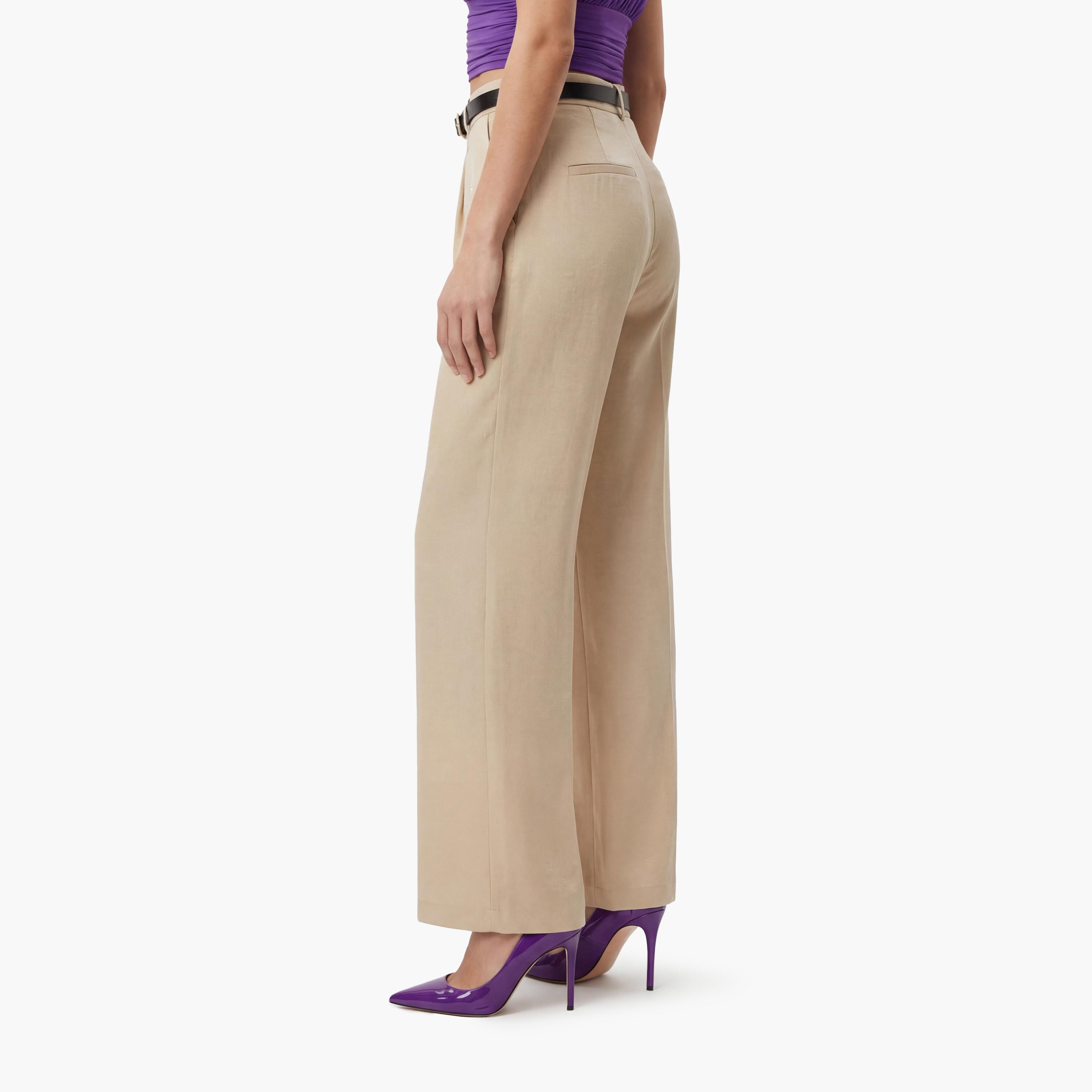 KOTON Beige Plain Modal Hook and Bar Wide Leg Women's Trousers-women-clothing-bottoms-trousers-image-4