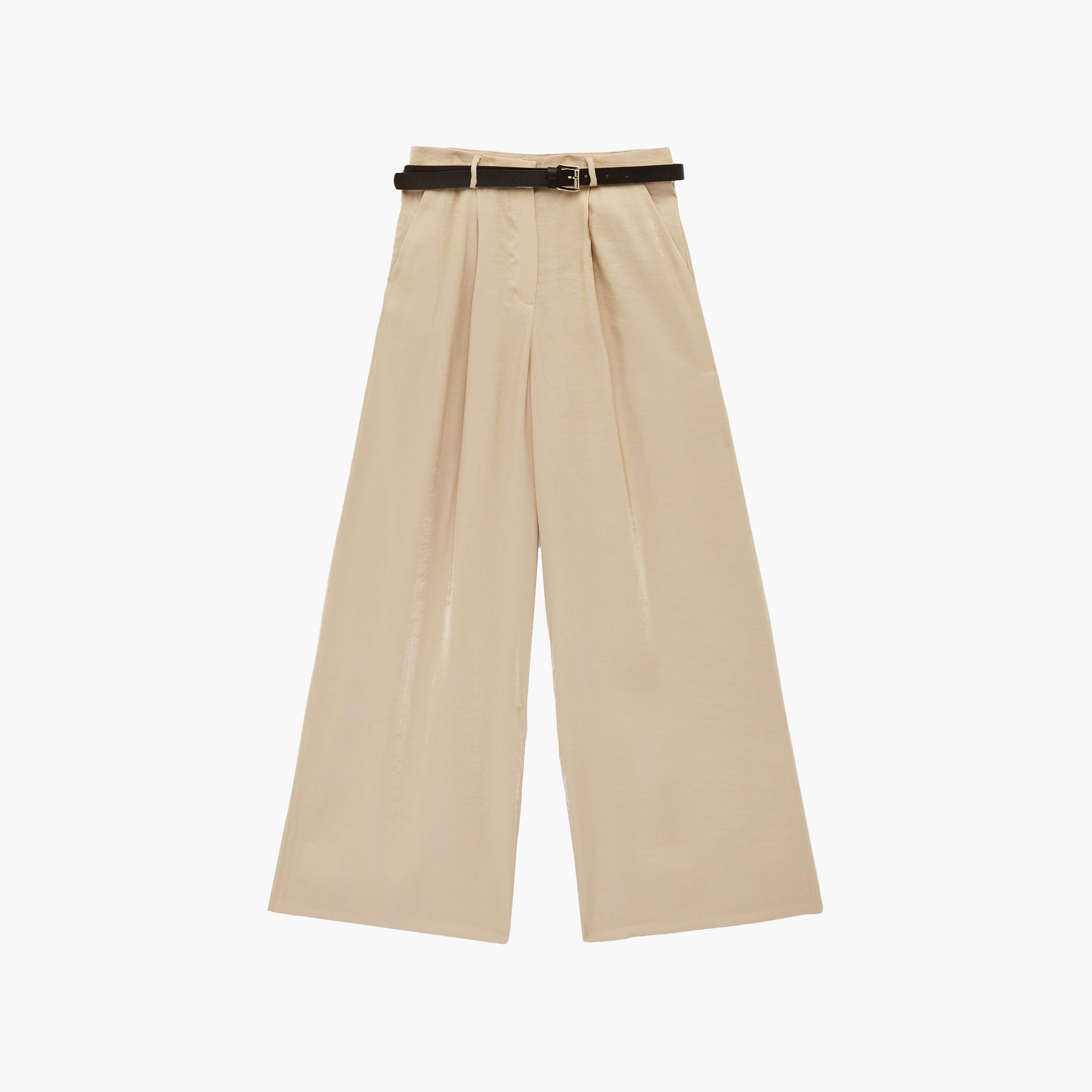 KOTON Beige Plain Modal Hook and Bar Wide Leg Women's Trousers-women-clothing-bottoms-trousers-image-6
