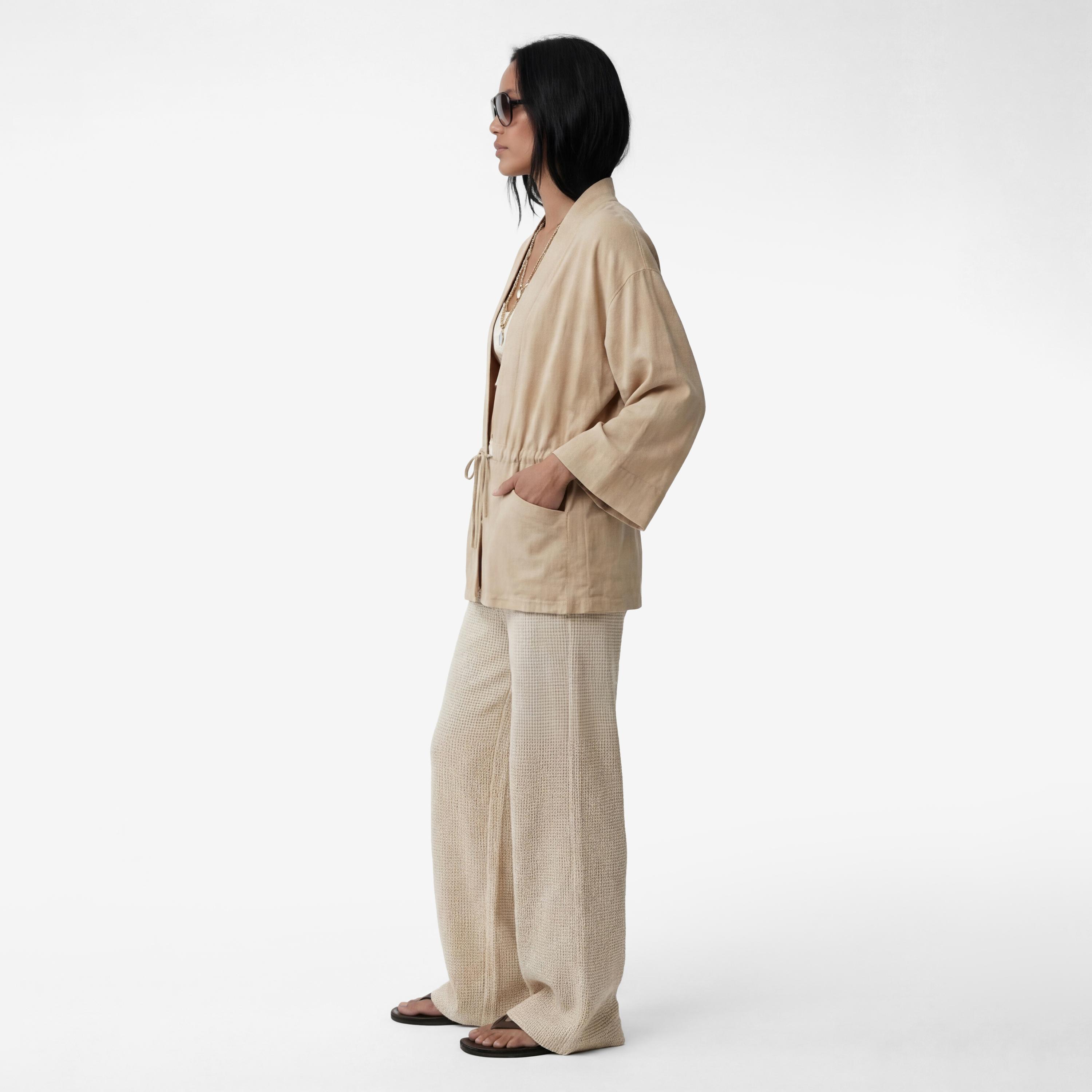 KOTON Beige Shawl Neck Raglan Sleeves Women's Kimono-women-clothing-shirtsandblouses-blouses-image-2