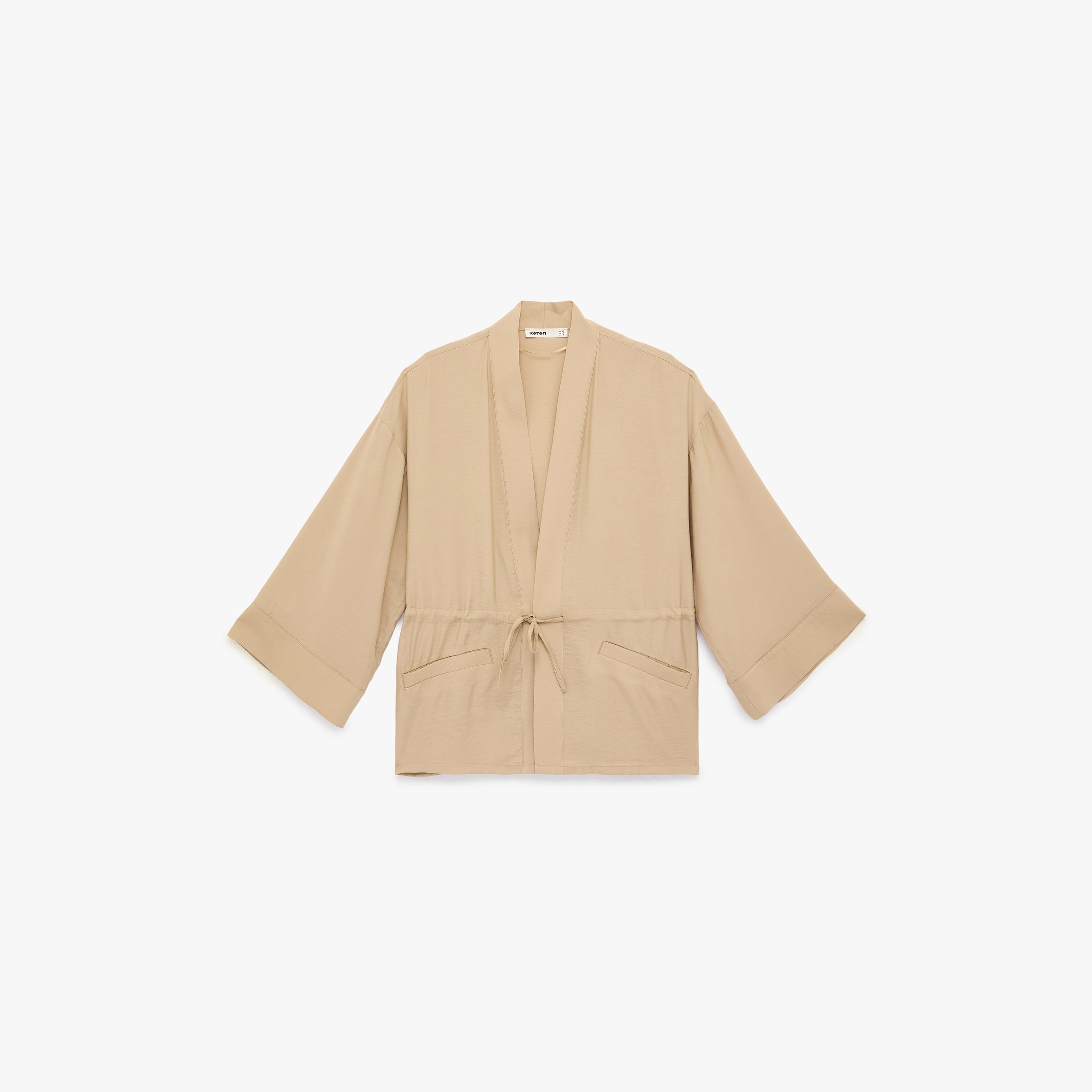 KOTON Beige Shawl Neck Raglan Sleeves Women's Kimono-women-clothing-shirtsandblouses-blouses-image-3