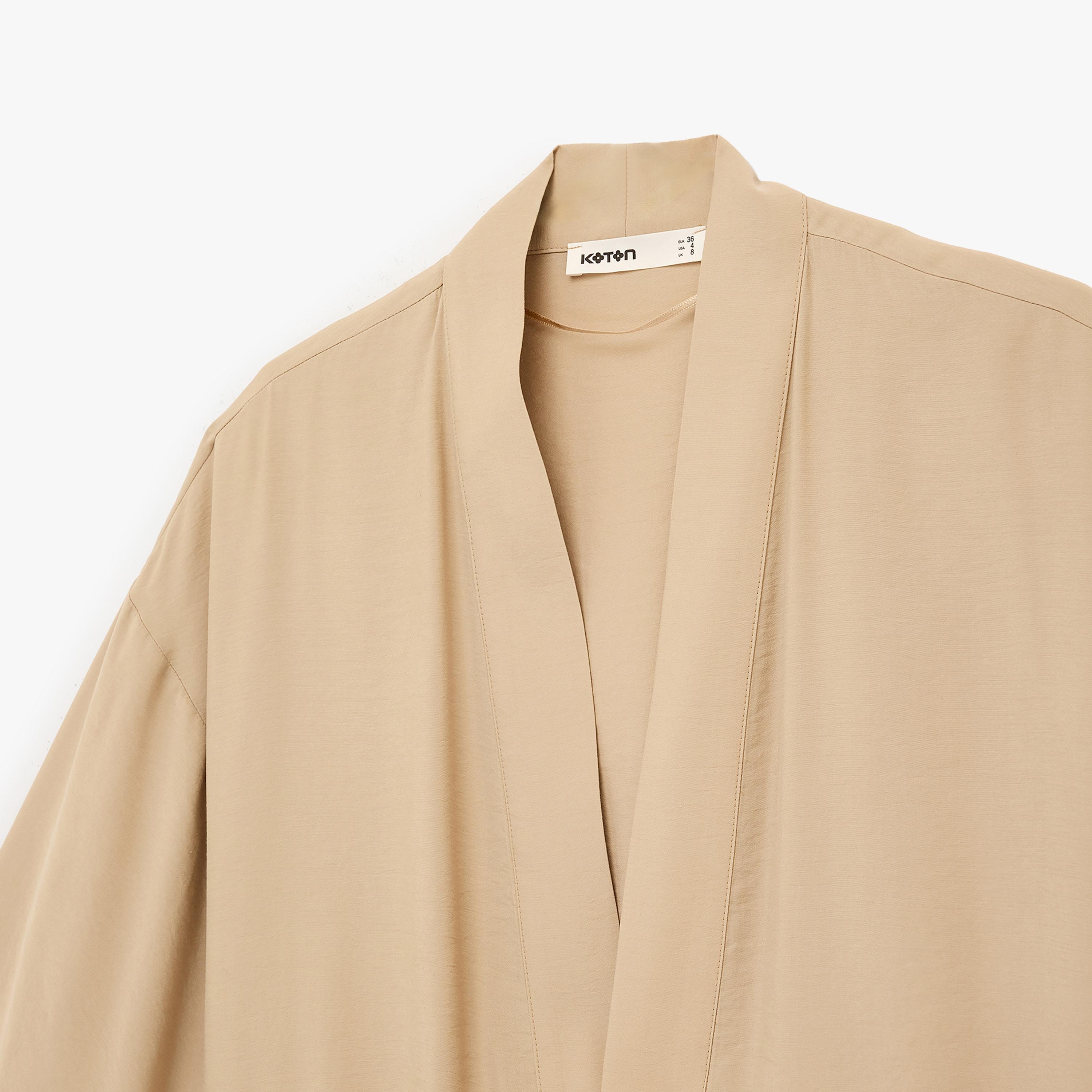 KOTON Beige Shawl Neck Raglan Sleeves Women's Kimono-women-clothing-shirtsandblouses-blouses-image-5