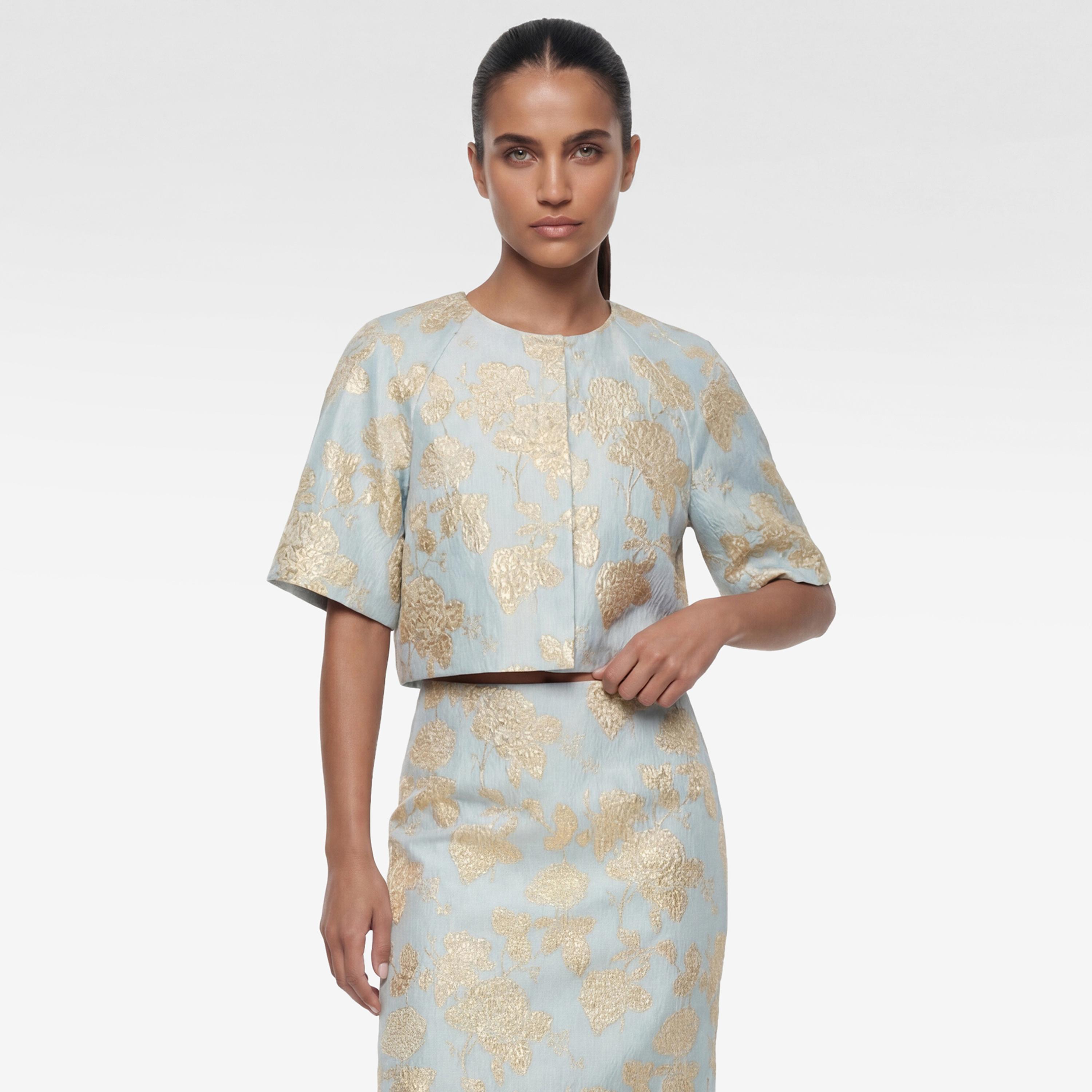 KOTON Blue Floral Metallic Embroidered Women's Top-women-clothing-shirtsandblouses-blouses-image-1