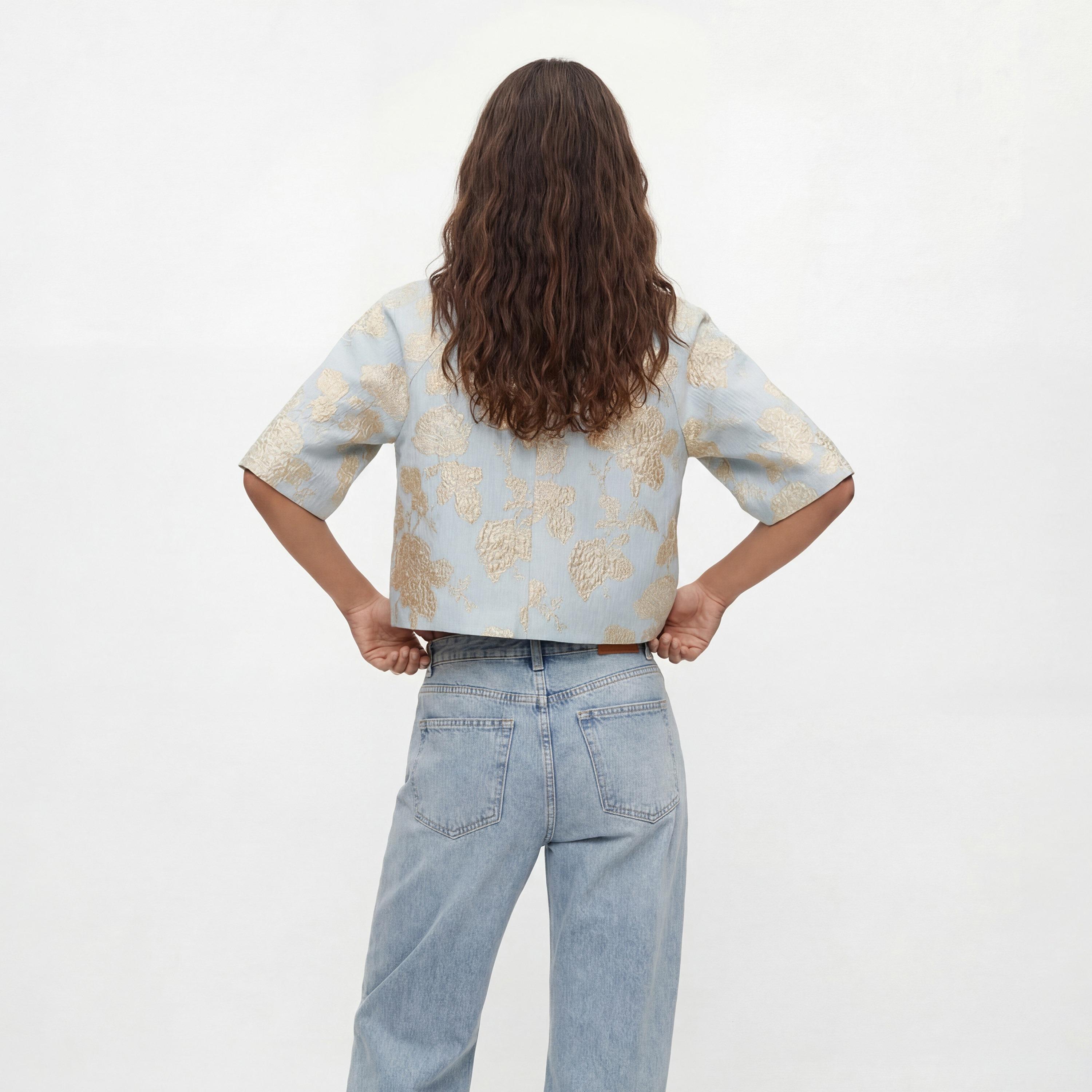 KOTON Blue Floral Metallic Embroidered Women's Top-women-clothing-shirtsandblouses-blouses-image-3