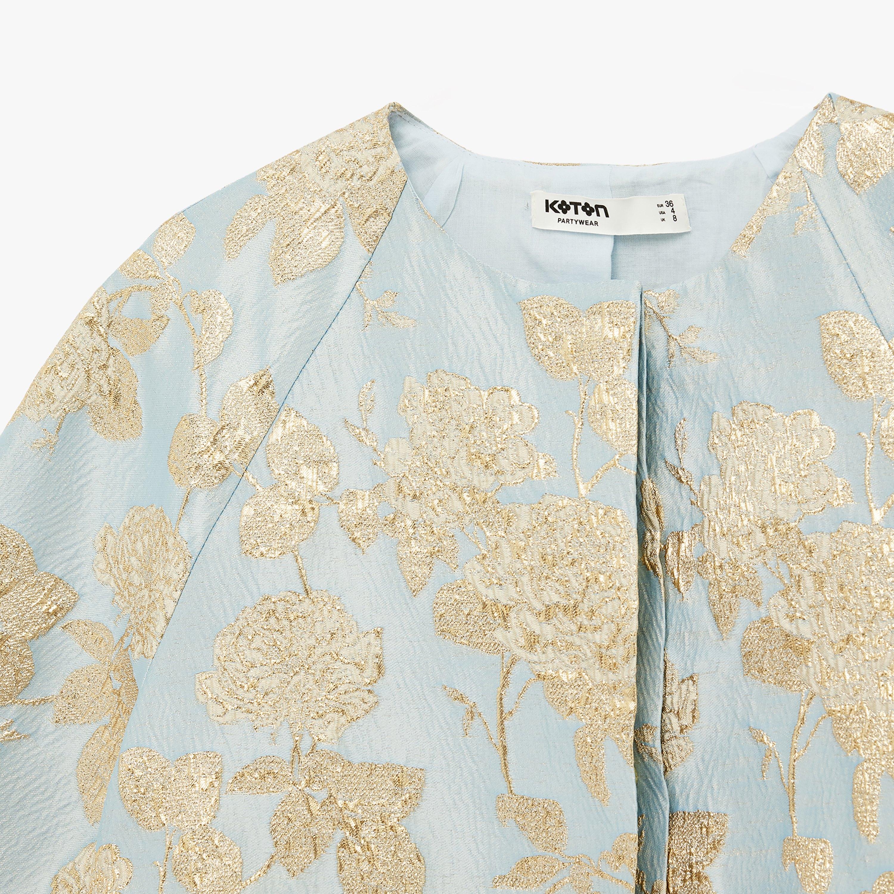 KOTON Blue Floral Metallic Embroidered Women's Top-women-clothing-shirtsandblouses-blouses-image-6