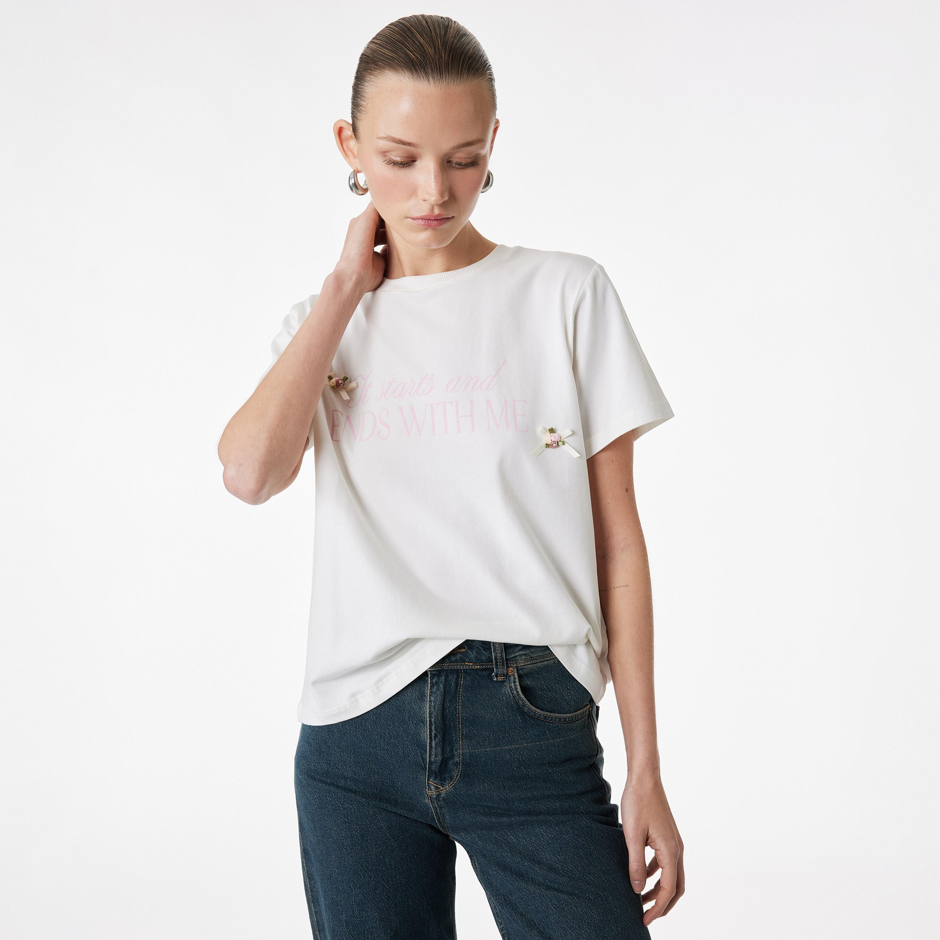 KOTON White Text-Print Women's T-Shirt-women-clothing-tshirts-image-1
