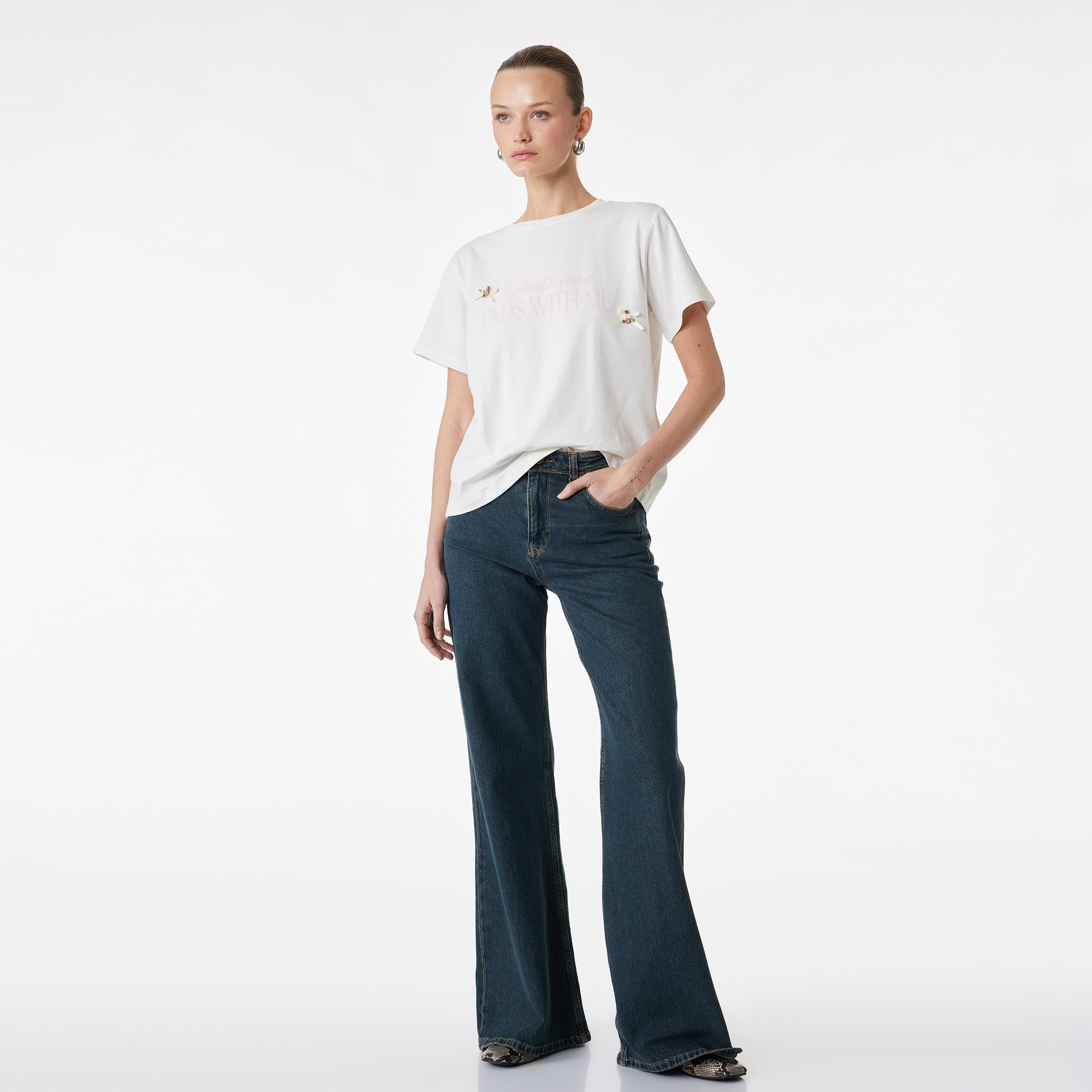 KOTON White Text-Print Women's T-Shirt-women-clothing-tshirts-image-2