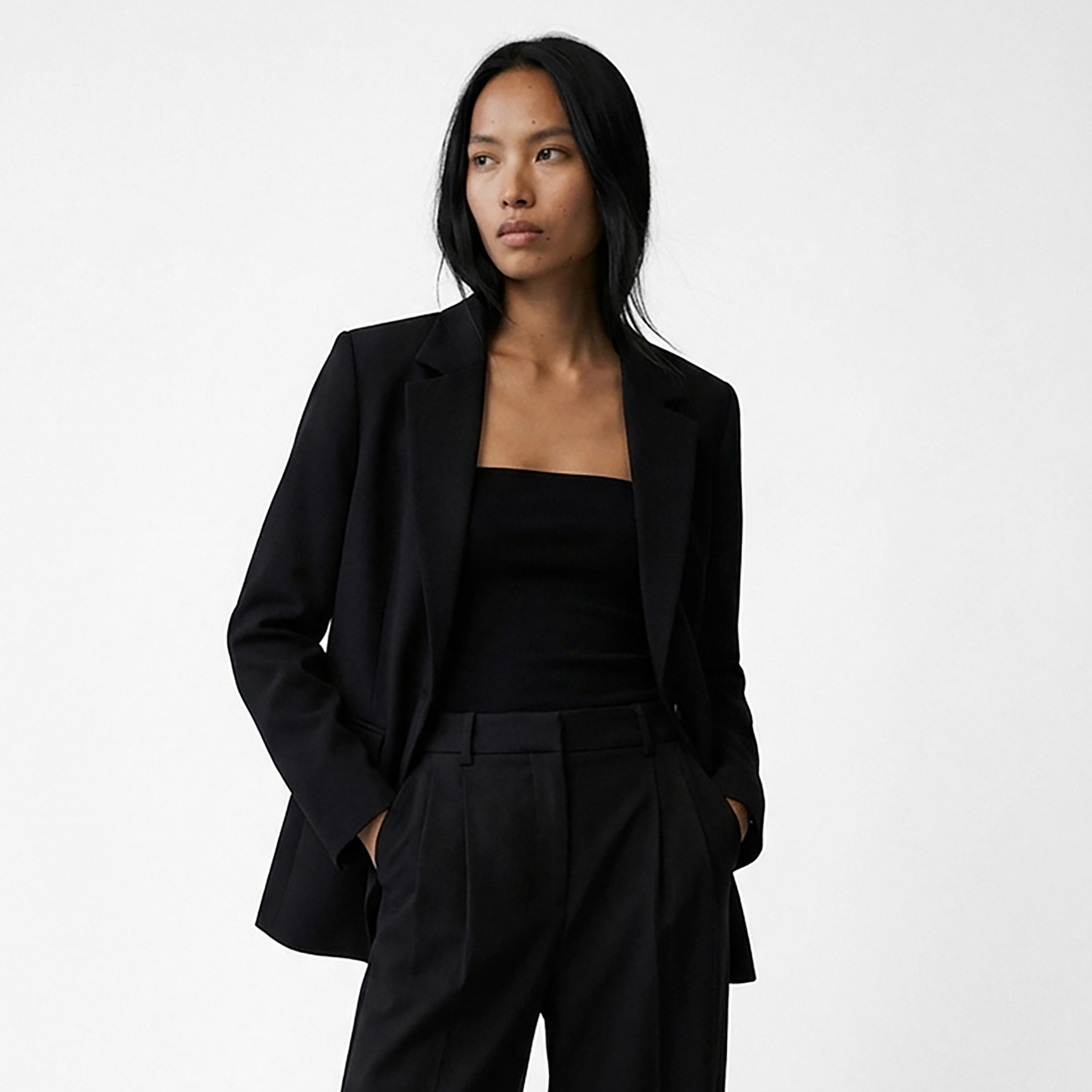 KOTON Black Lapel Collar Women's Single Breasted Blazer-women-clothing-coatsandjackets-blazers-image-1