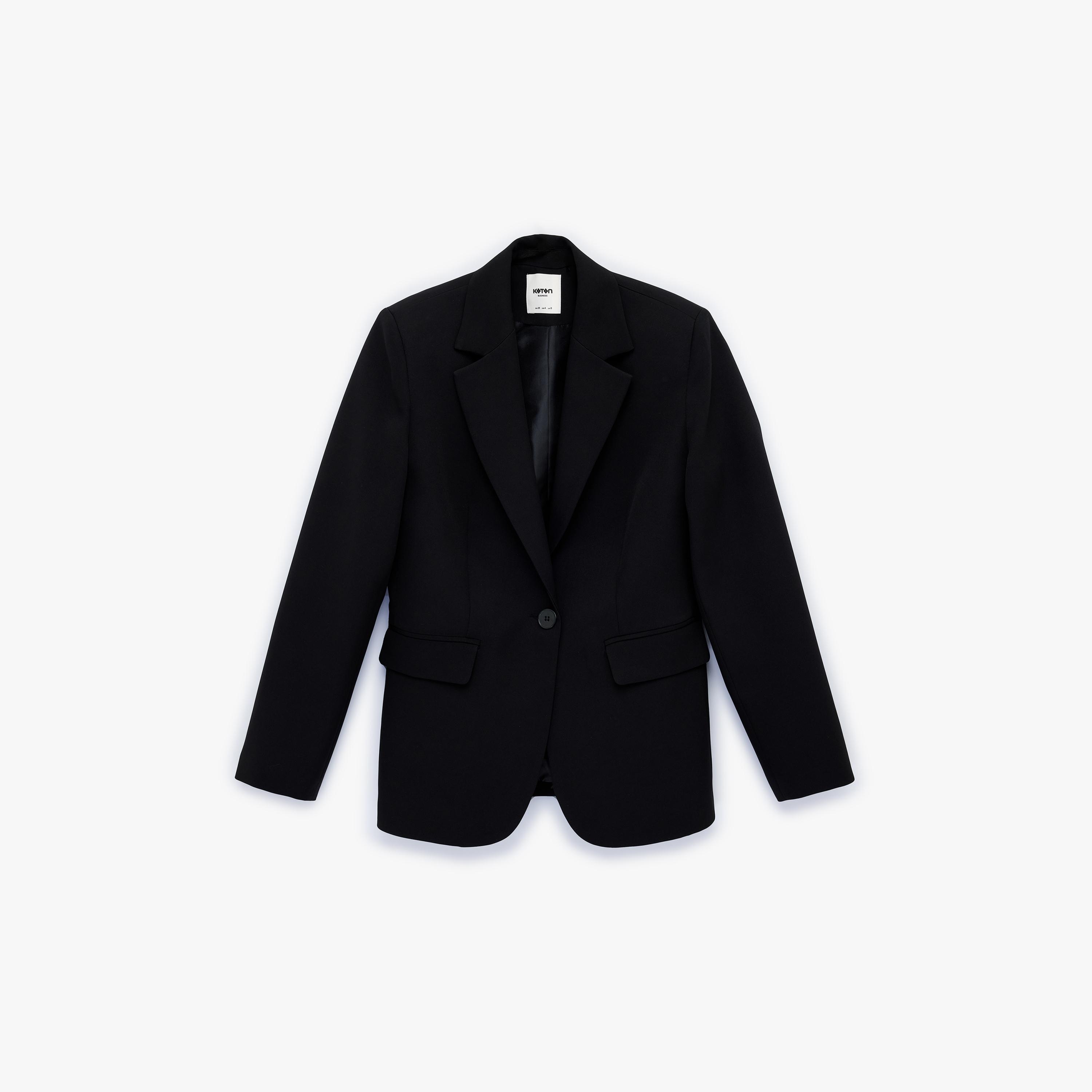 KOTON Black Lapel Collar Women's Single Breasted Blazer-women-clothing-coatsandjackets-blazers-image-3