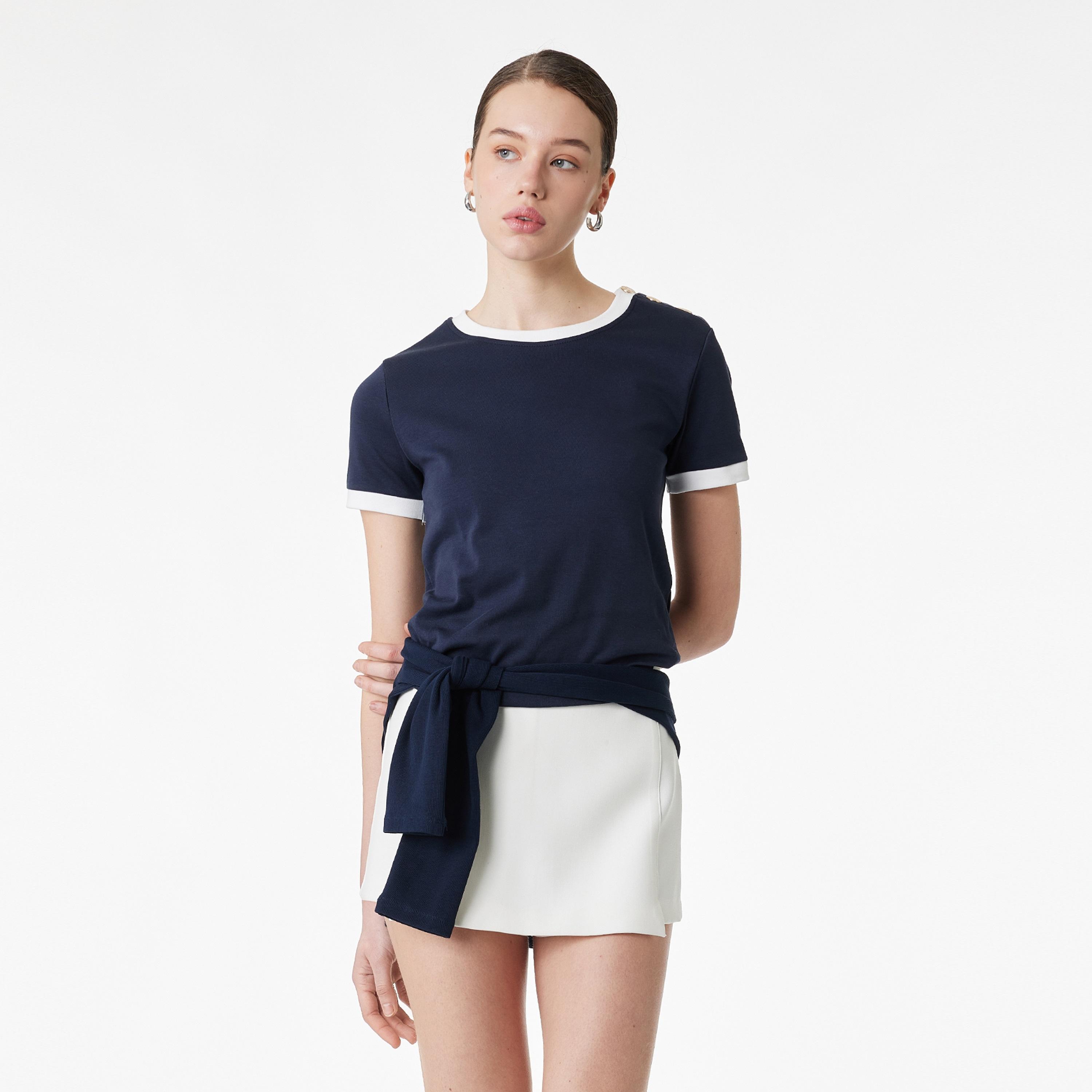 KOTON Navy Cotton Women's T-Shirt-women-clothing-tshirts-image-1