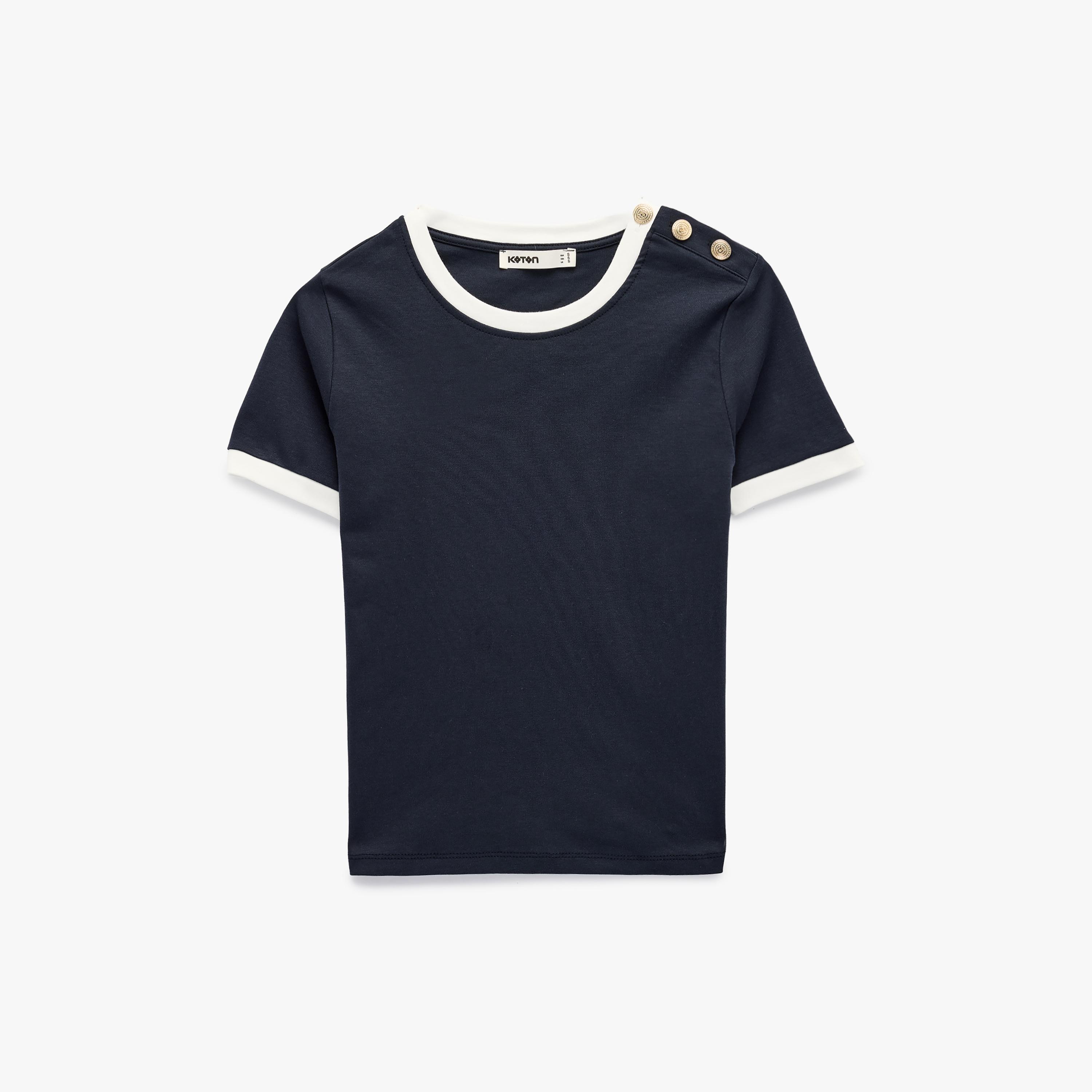 KOTON Navy Cotton Women's T-Shirt-women-clothing-tshirts-image-3