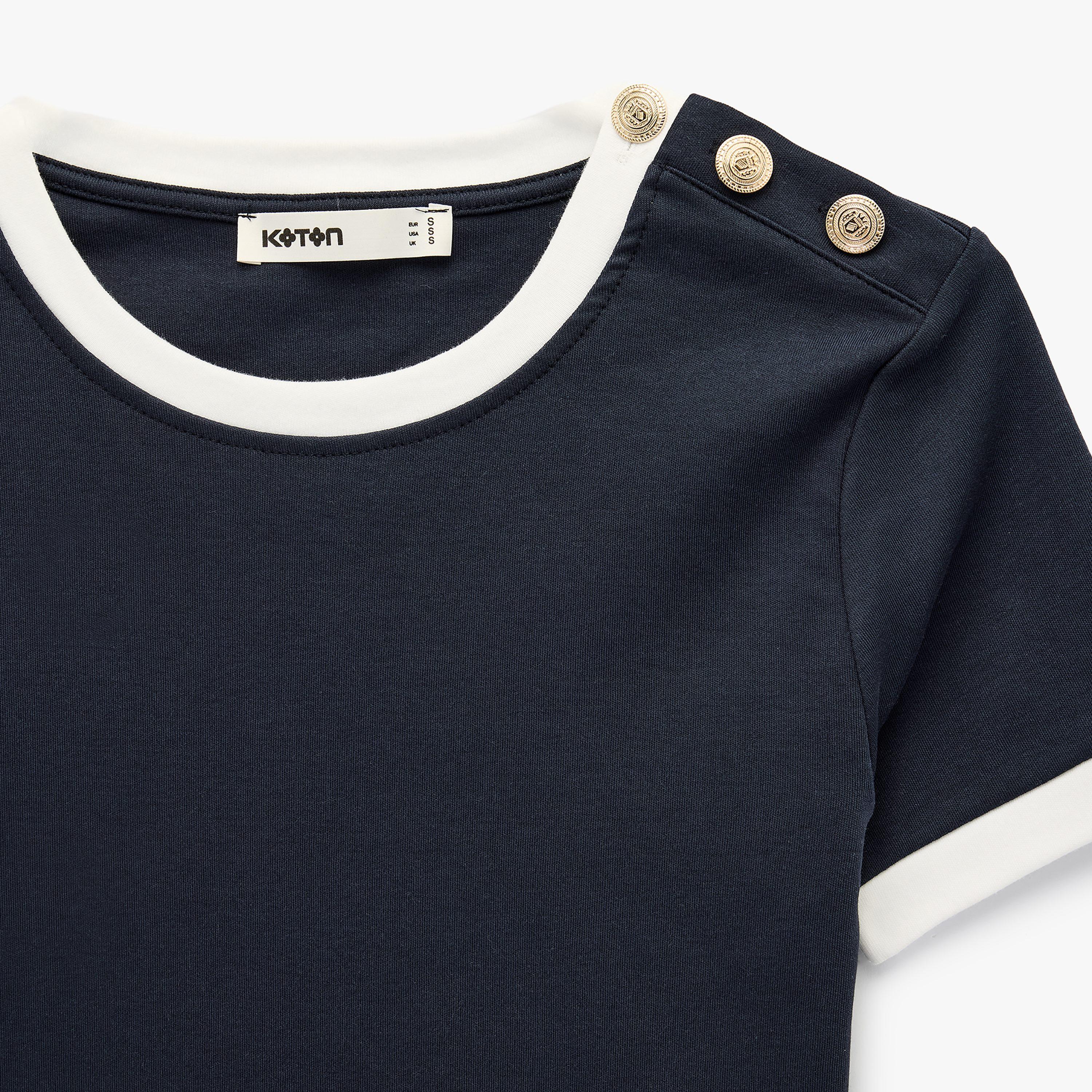 KOTON Navy Cotton Women's T-Shirt-women-clothing-tshirts-image-5
