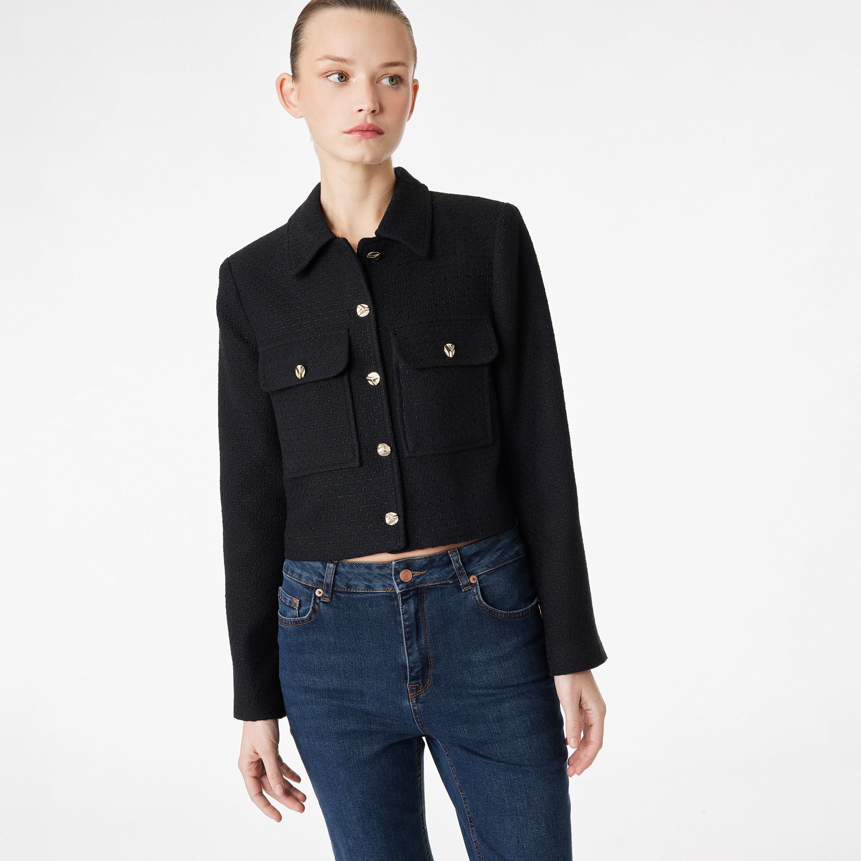 KOTON Black Tweed Collared Women's Jacket-women-winterwear-coatsandjackets-jackets-image-3
