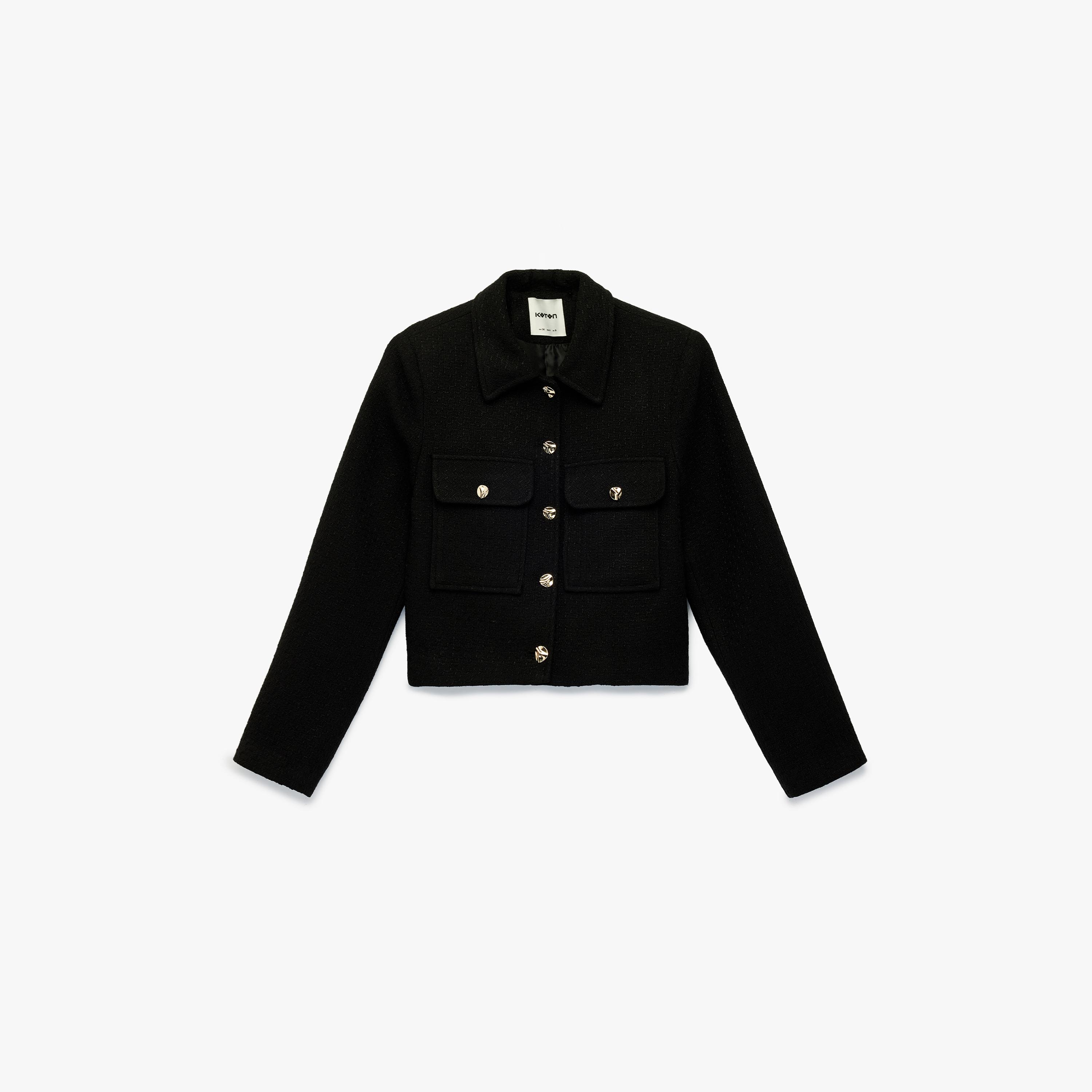 KOTON Black Tweed Collared Women's Jacket-women-winterwear-coatsandjackets-jackets-image-4