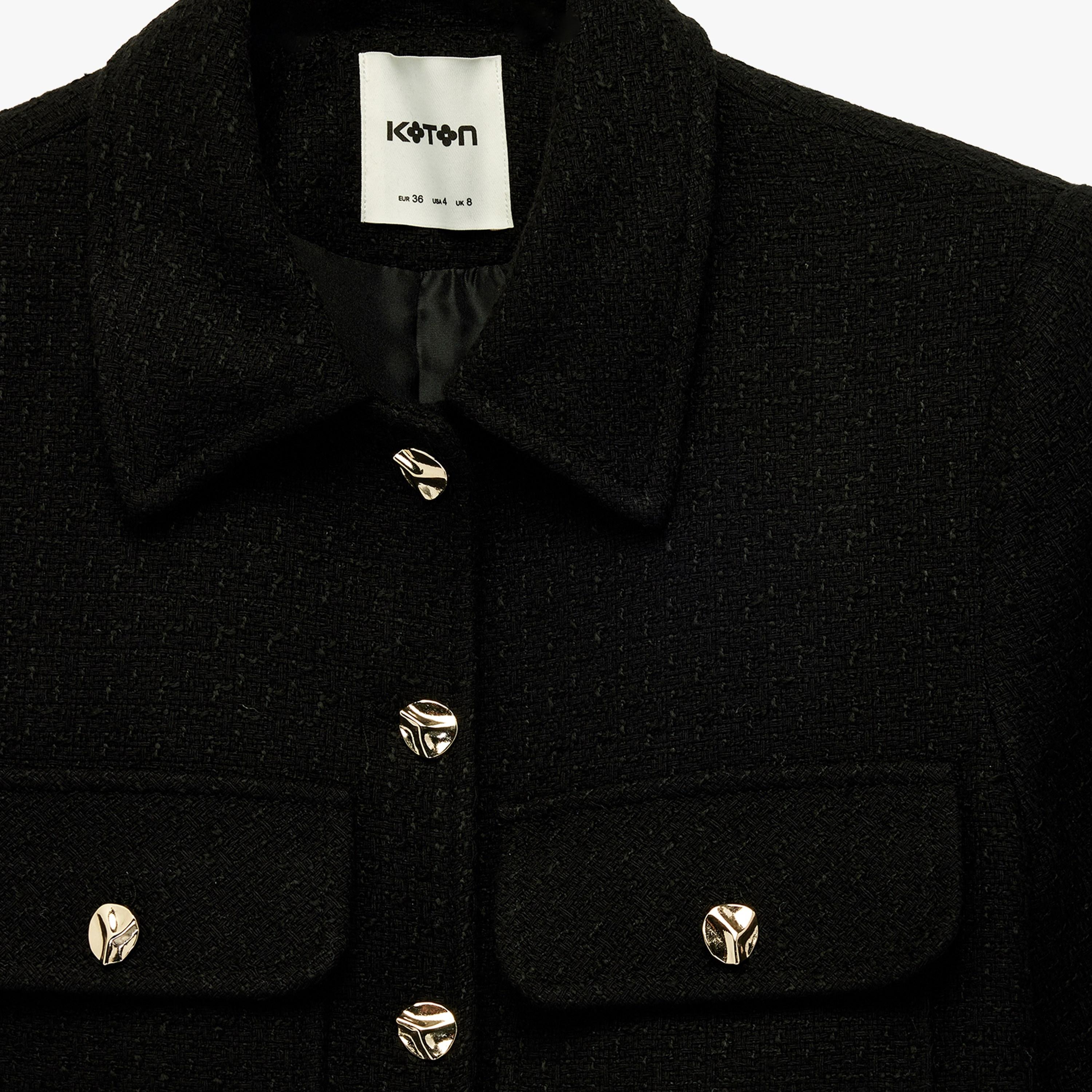 KOTON Black Tweed Collared Women's Jacket-women-winterwear-coatsandjackets-jackets-image-6