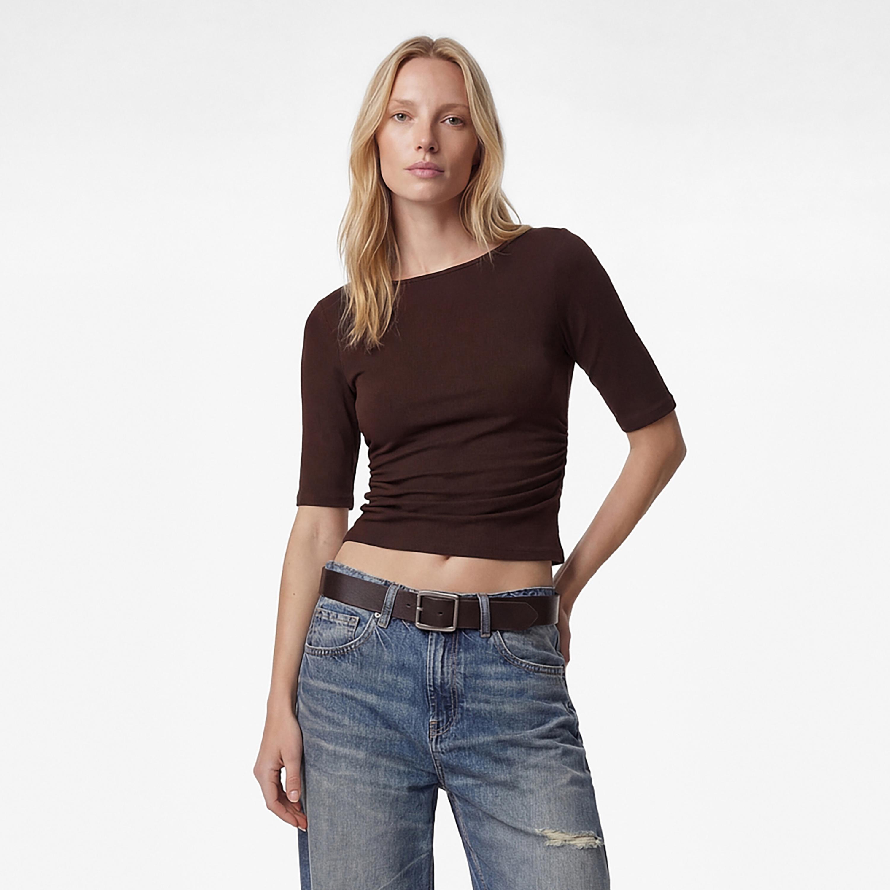 KOTON Brown Ruched Women's Top-women-clothing-shirtsandblouses-blouses-image-1