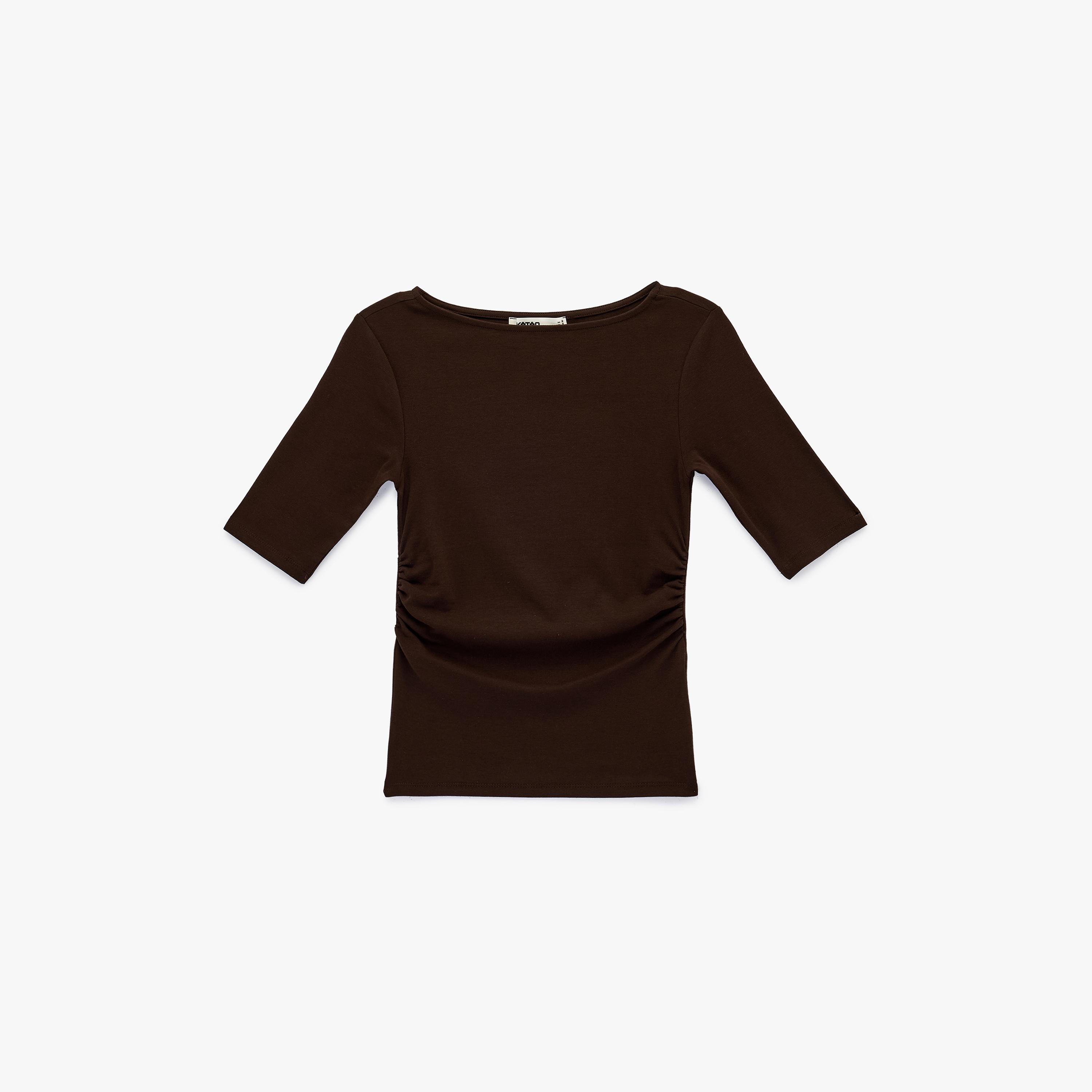 KOTON Brown Ruched Women's Top-women-clothing-shirtsandblouses-blouses-image-3
