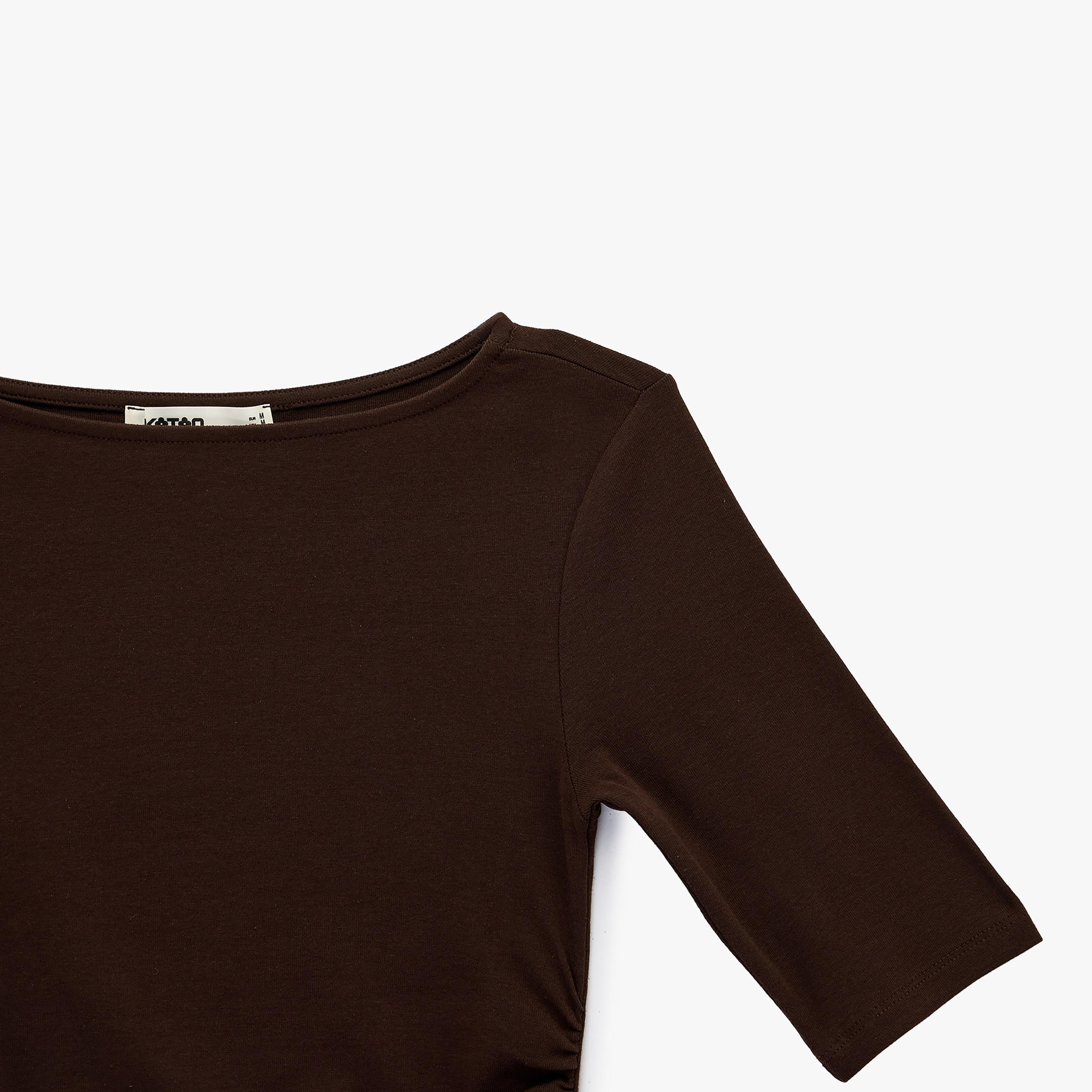 KOTON Brown Ruched Women's Top-women-clothing-shirtsandblouses-blouses-image-5