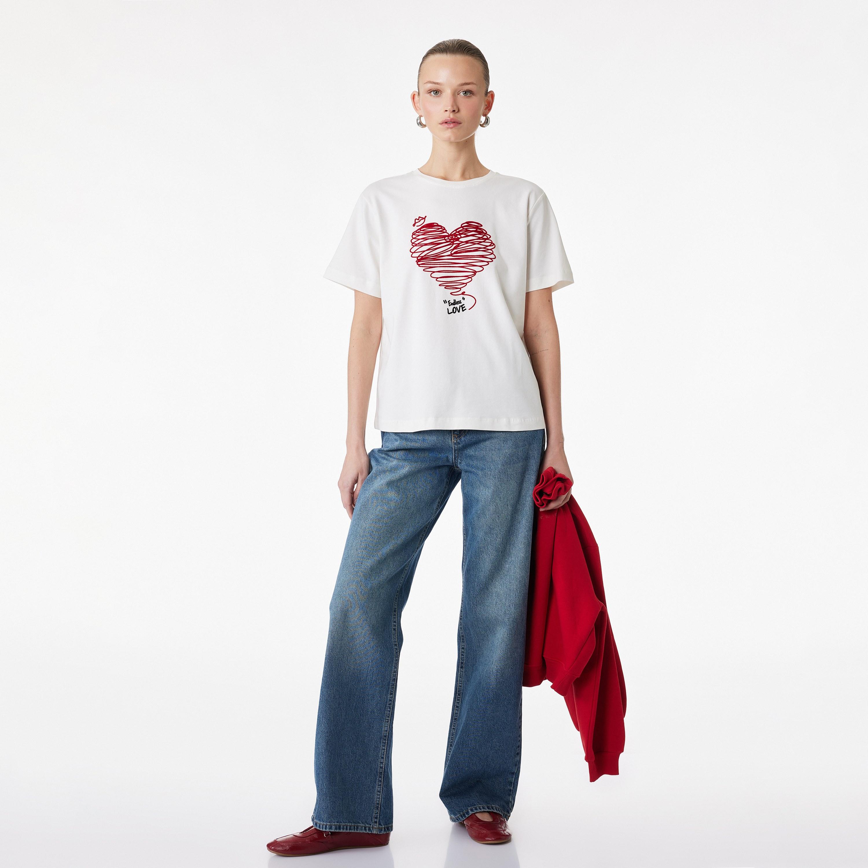 KOTON White Heart Print Women's T-Shirt-women-clothing-tshirts-image-2