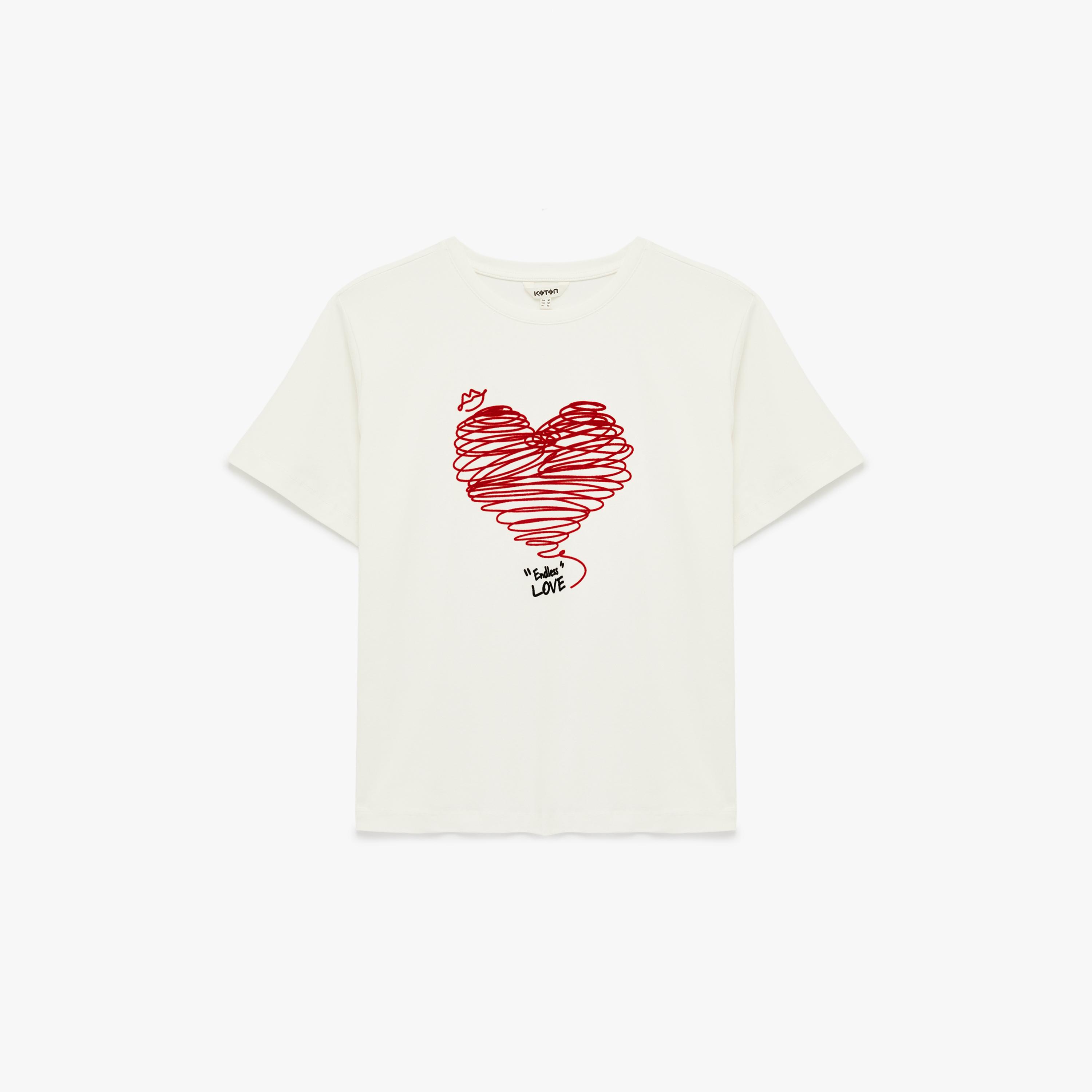 KOTON White Heart Print Women's T-Shirt-women-clothing-tshirts-image-4