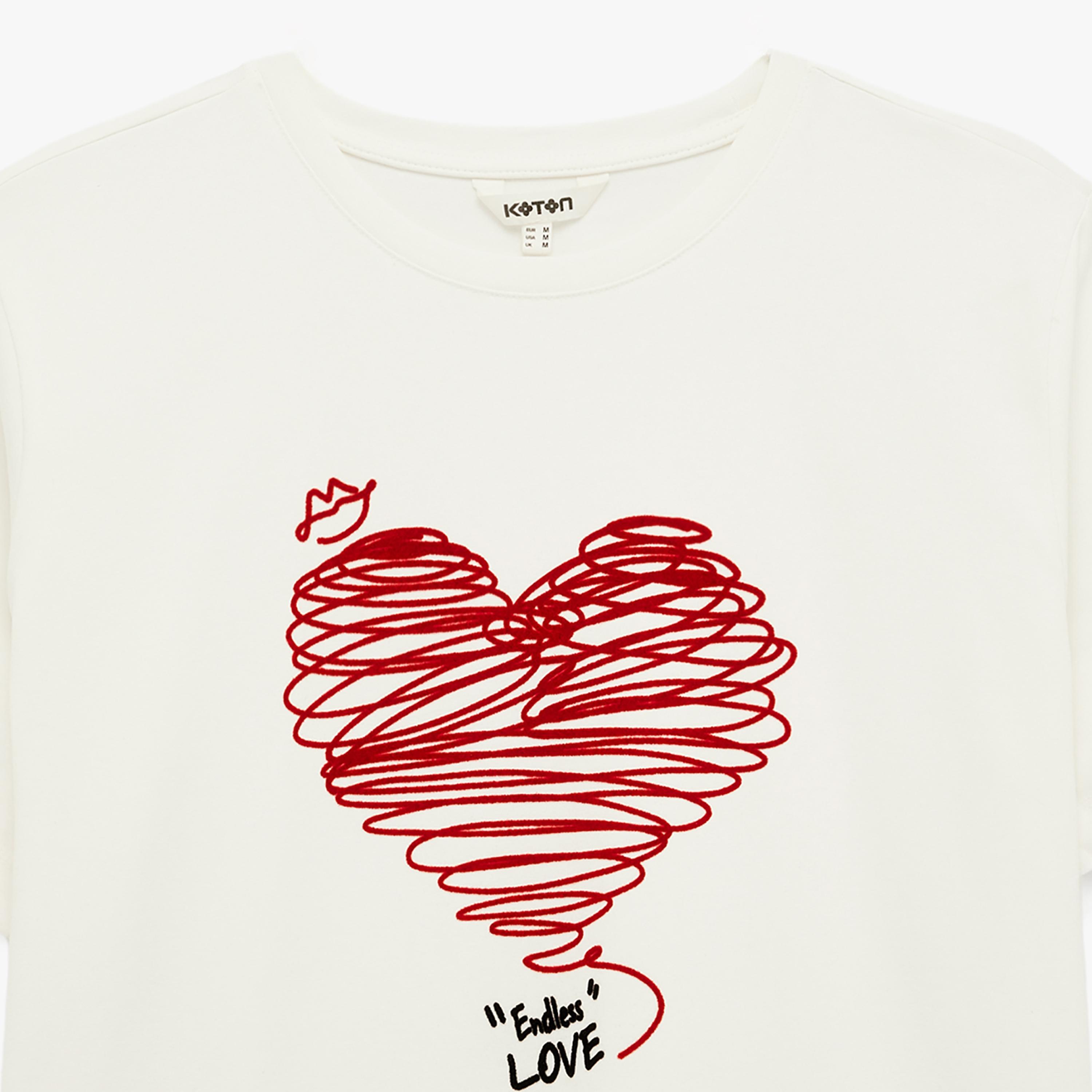 KOTON White Heart Print Women's T-Shirt-women-clothing-tshirts-image-6