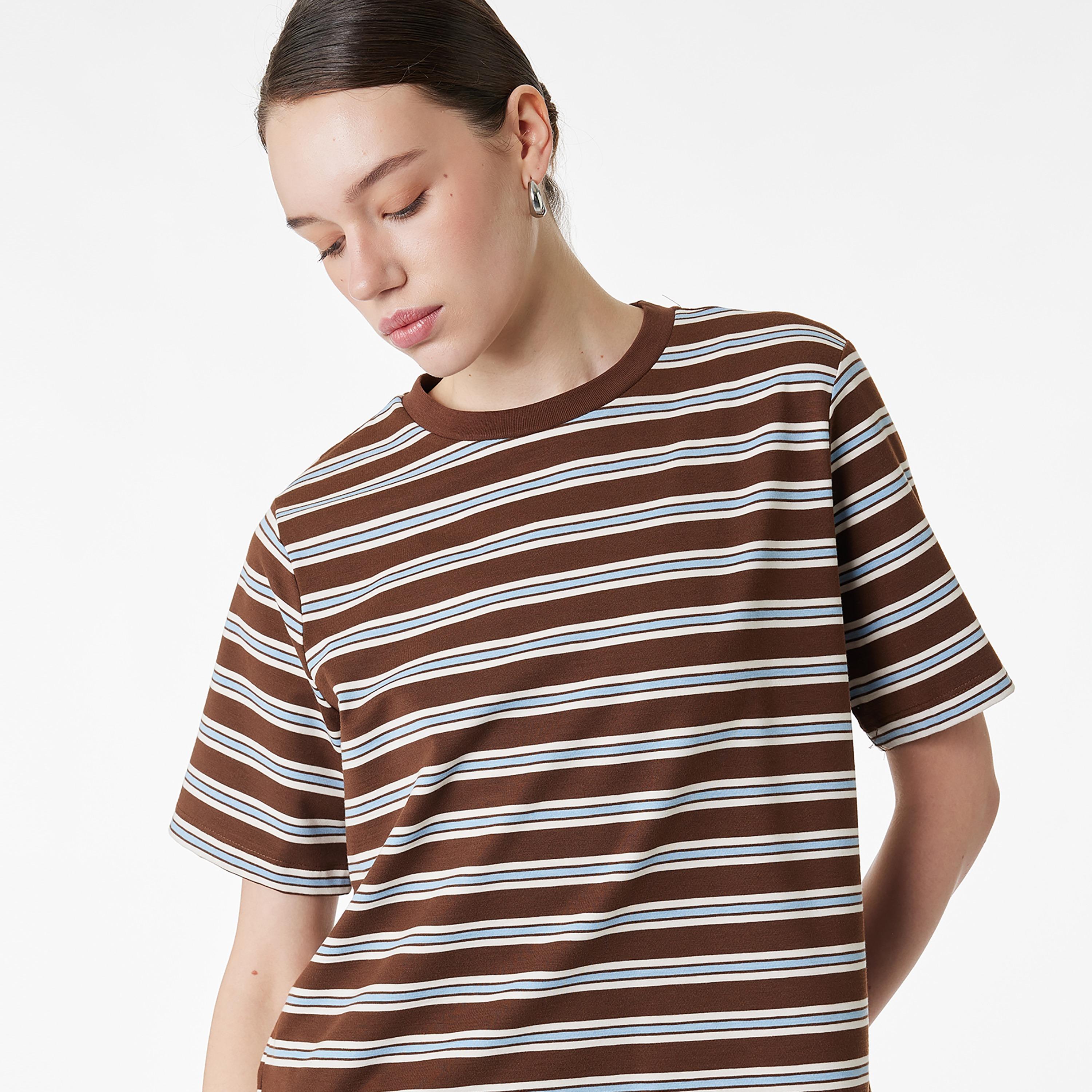 KOTON Brown Striped Women's T-Shirt-women-clothing-tshirts-image-1