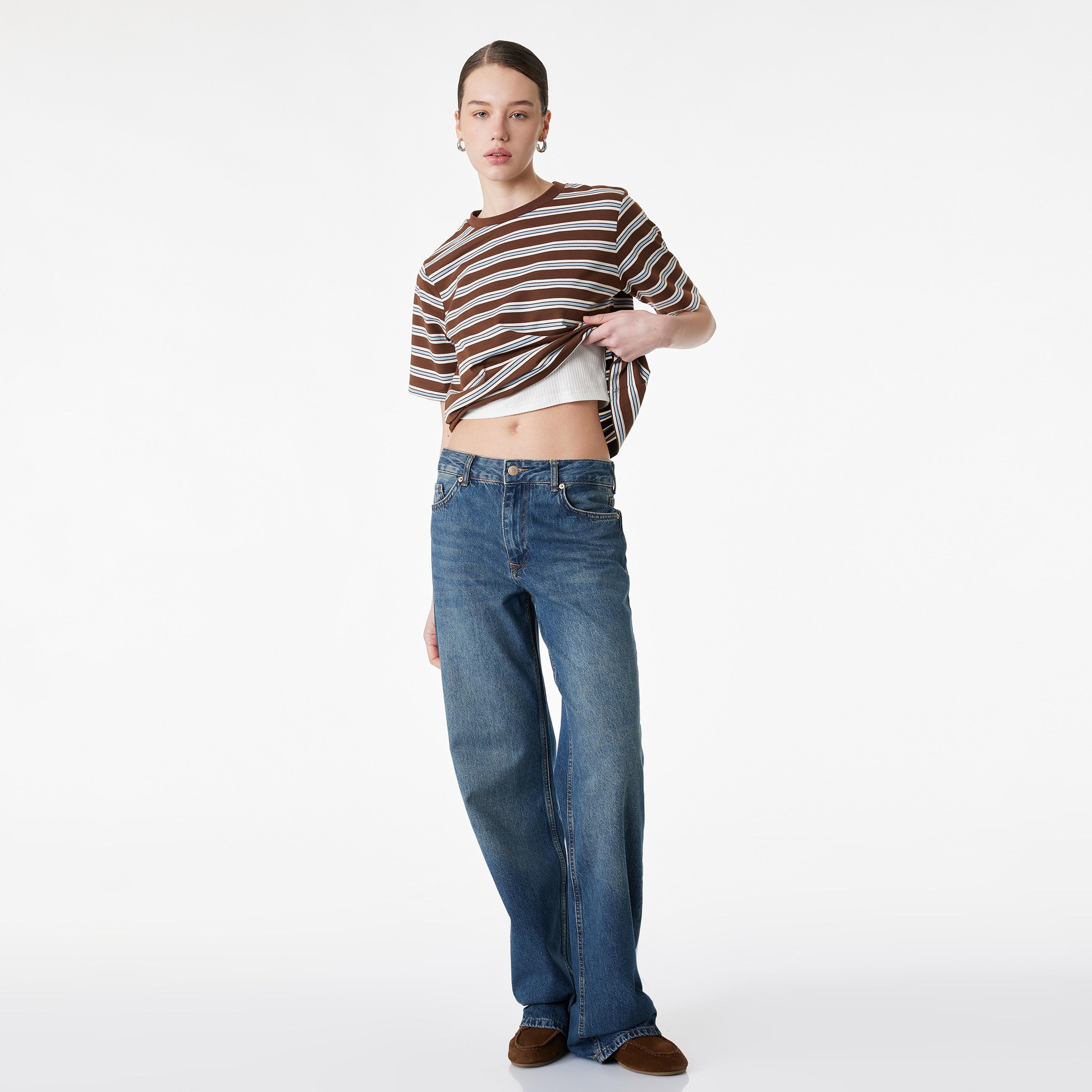 KOTON Brown Striped Women's T-Shirt-women-clothing-tshirts-image-2