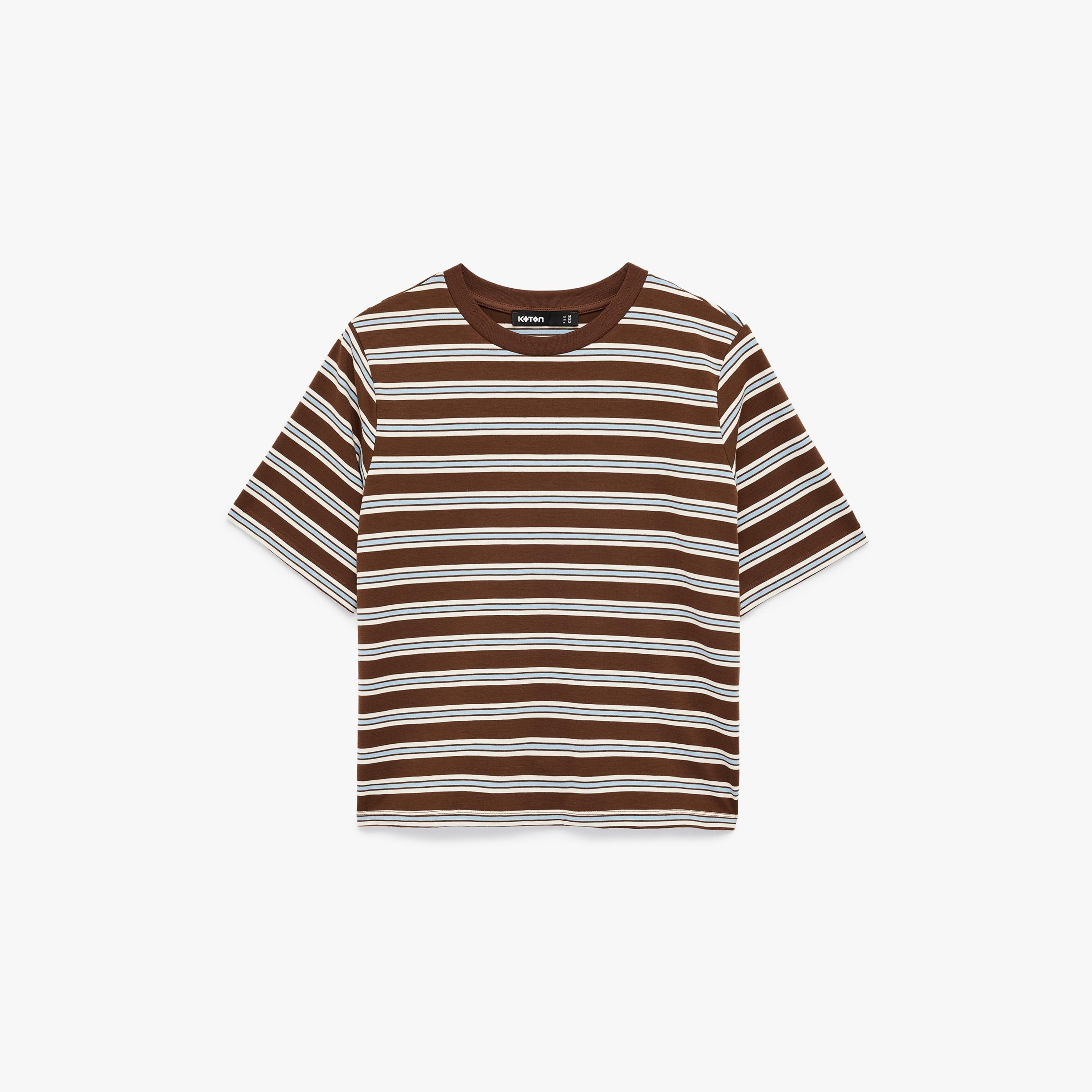 KOTON Brown Striped Women's T-Shirt-women-clothing-tshirts-image-3