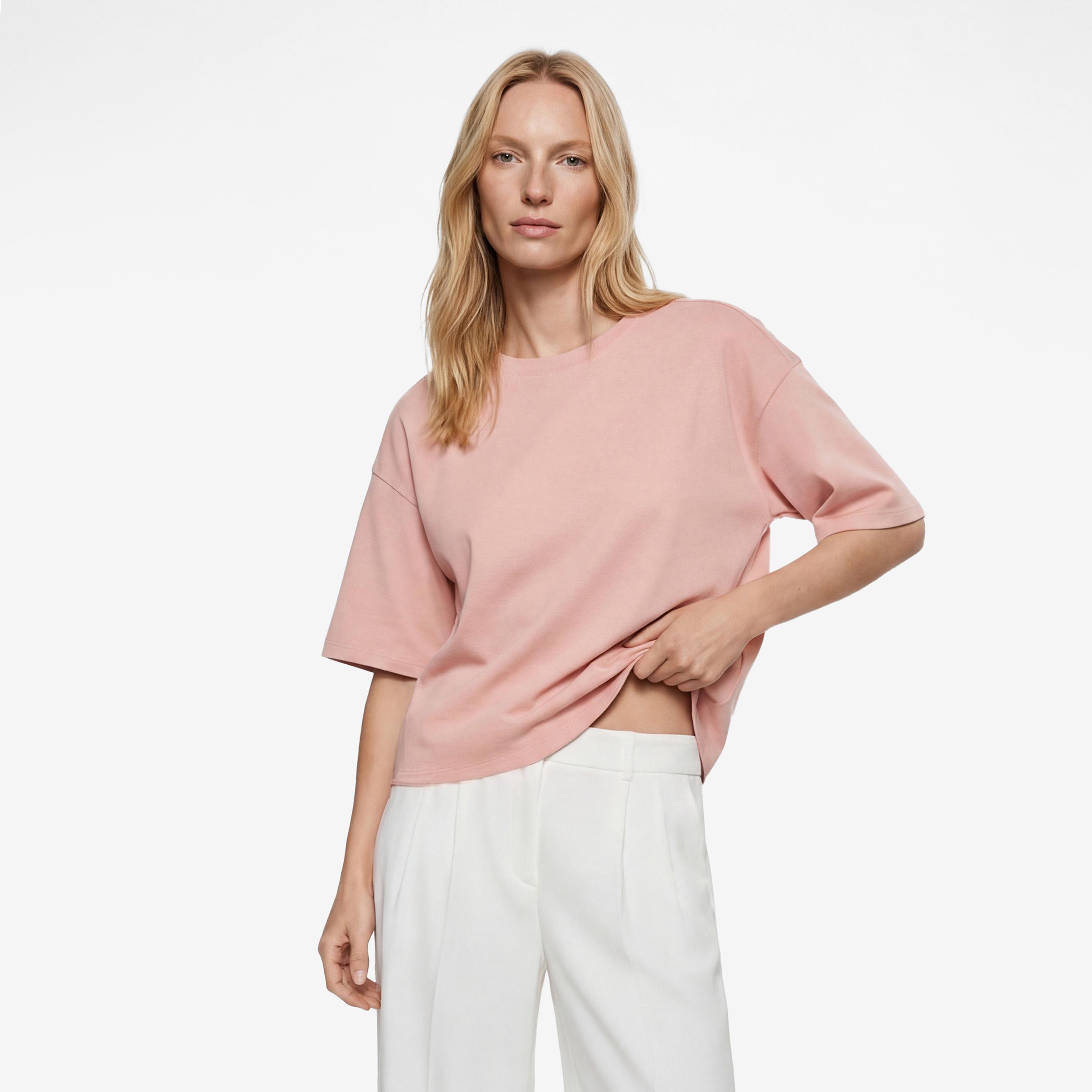 KOTON Peach Drop Shoulder Sleeves Women's T-Shirt-women-clothing-tshirts-image-1