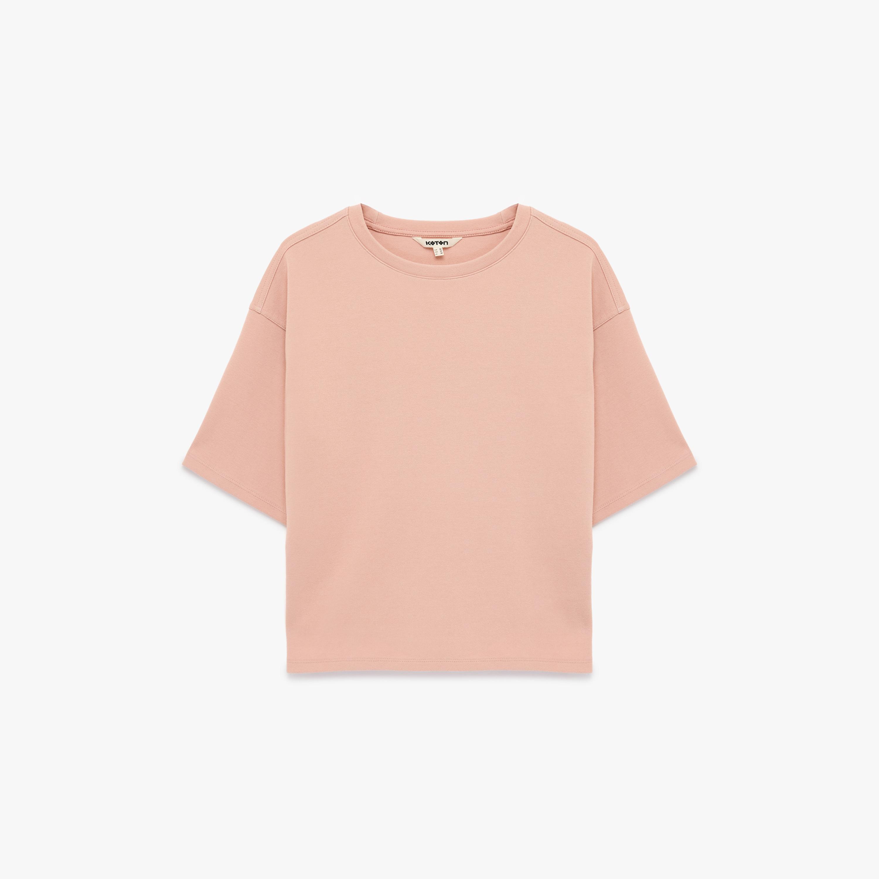 KOTON Peach Drop Shoulder Sleeves Women's T-Shirt-women-clothing-tshirts-image-3
