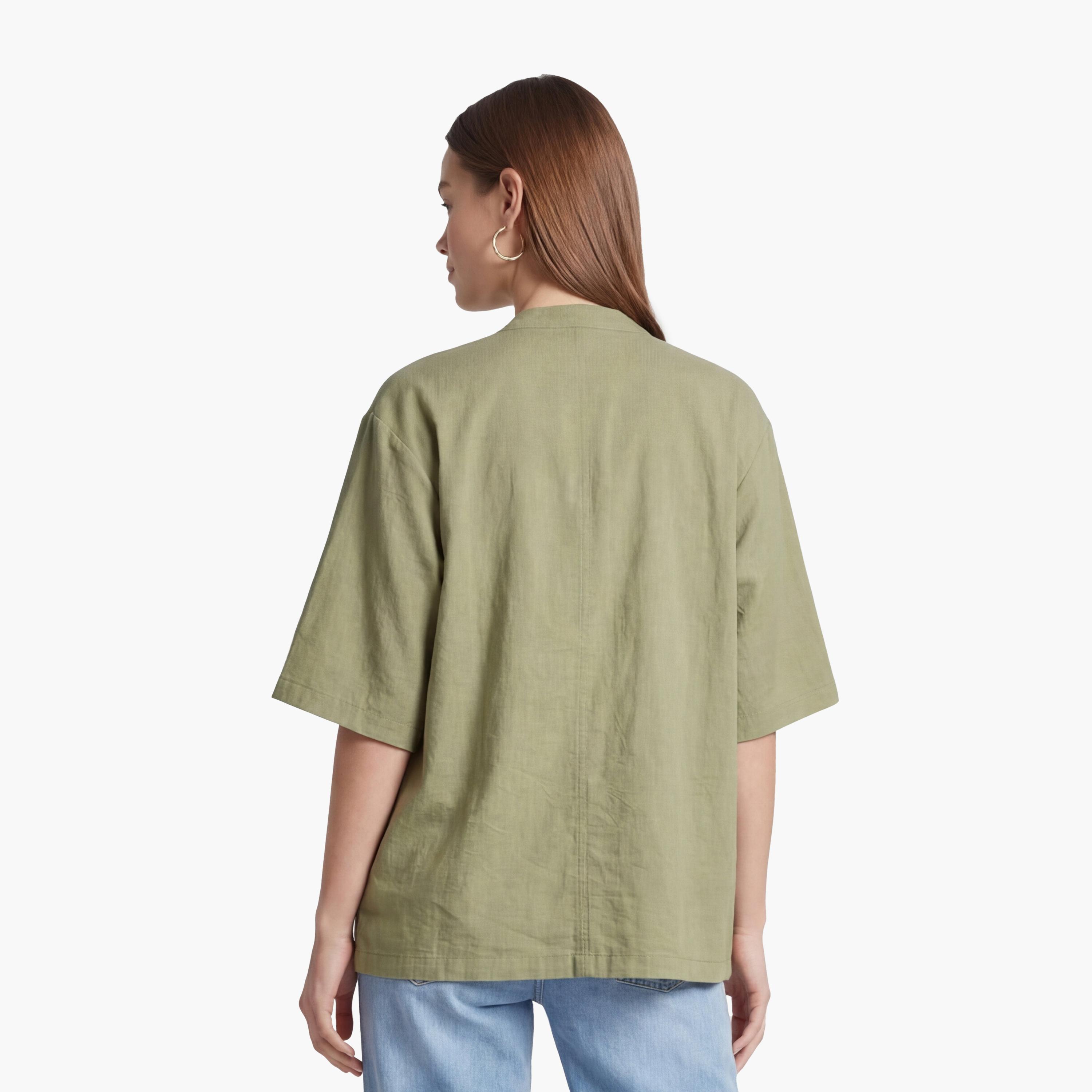 كيمونو نسائي بتصميم مفتوح من الأمام بلون أخضر من كوتون-women-clothing-shirtsandblouses-blouses-image-4