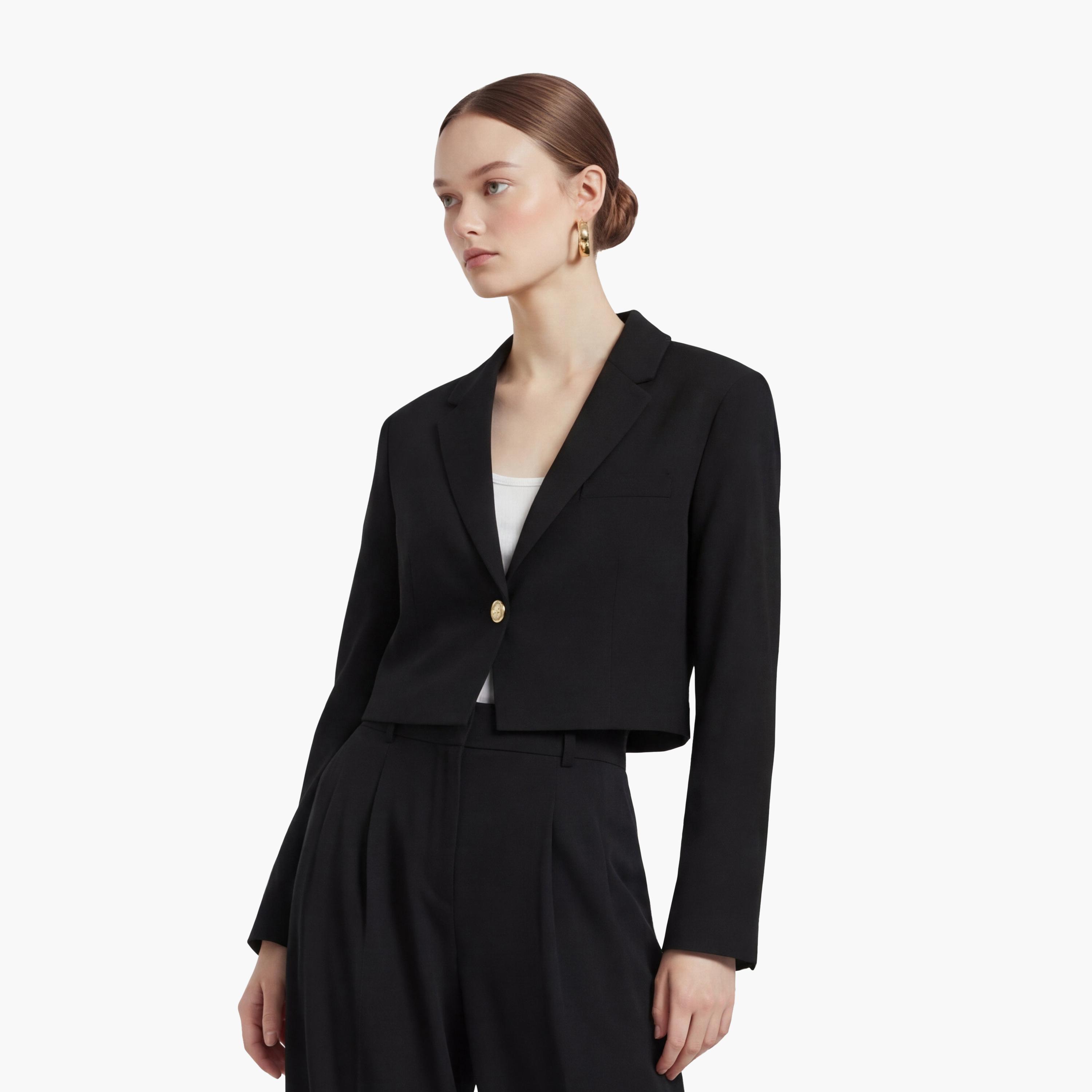 KOTON Black Notch Lapel Women's Single Breasted Blazer-women-clothing-coatsandjackets-blazers-image-1