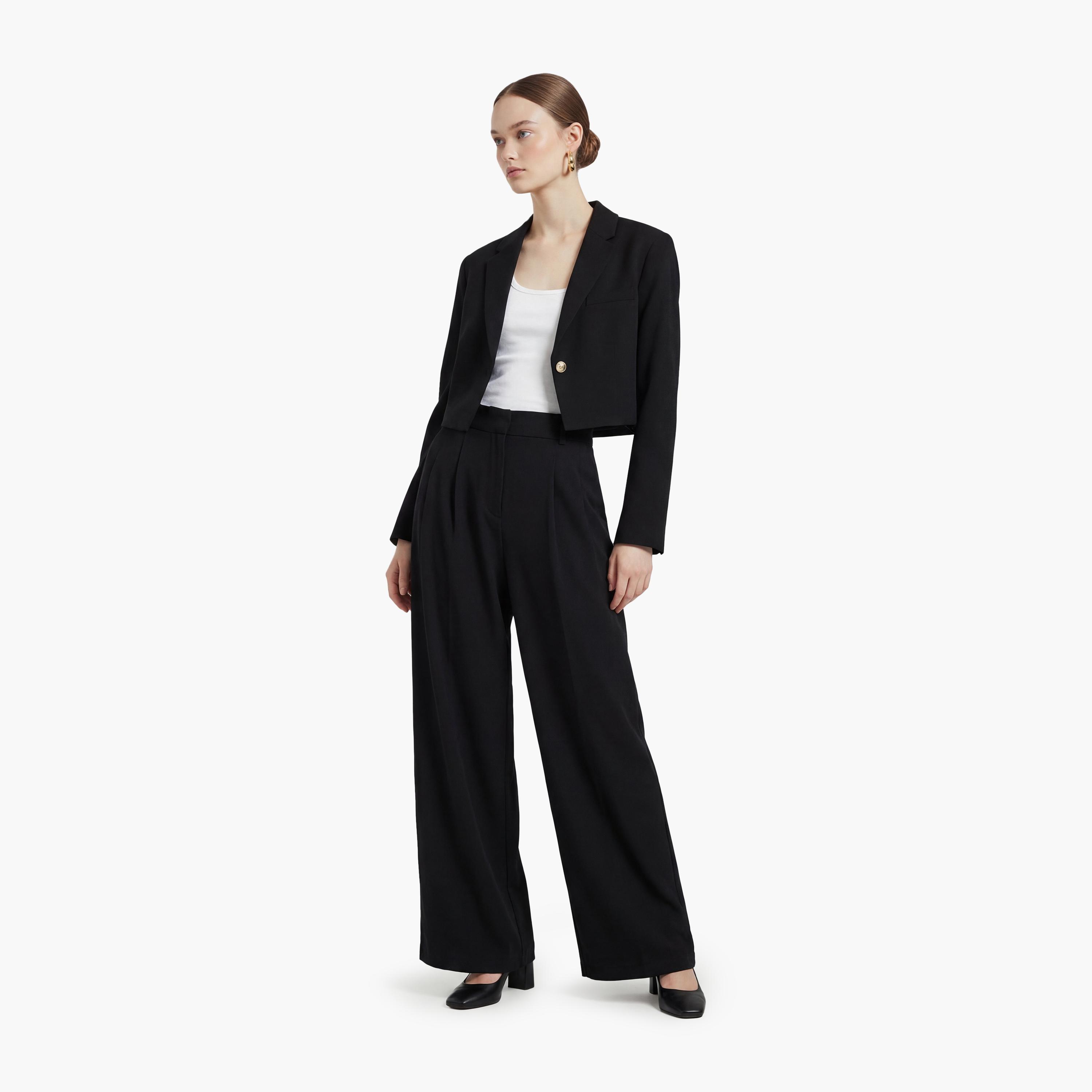 KOTON Black Notch Lapel Women's Single Breasted Blazer-women-clothing-coatsandjackets-blazers-image-2