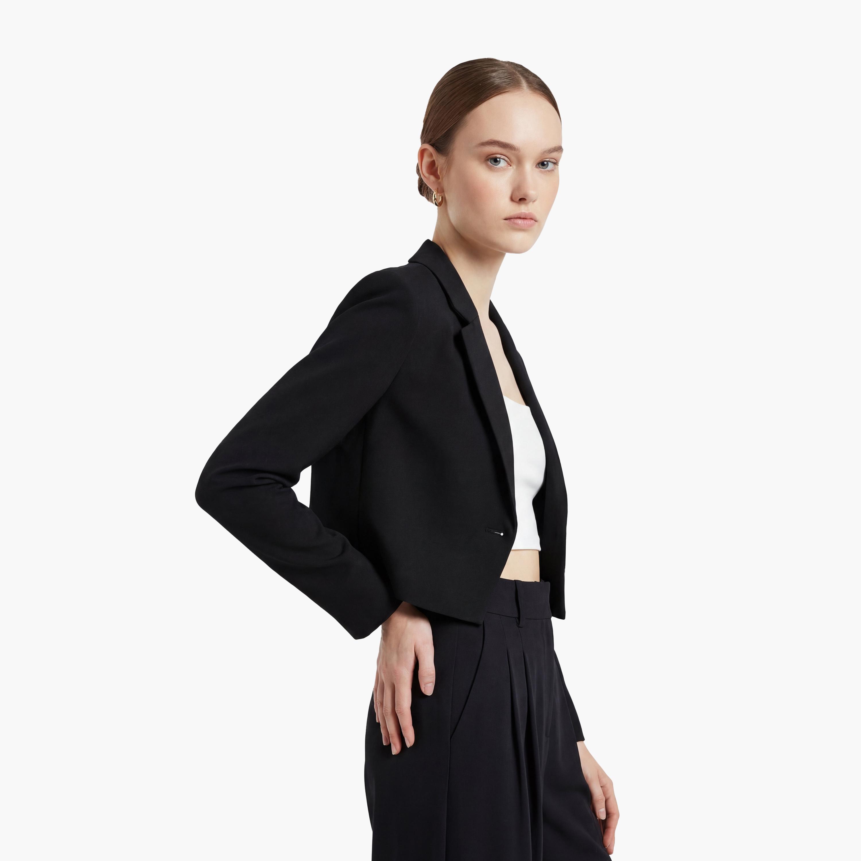 KOTON Black Notch Lapel Women's Single Breasted Blazer-women-clothing-coatsandjackets-blazers-image-3