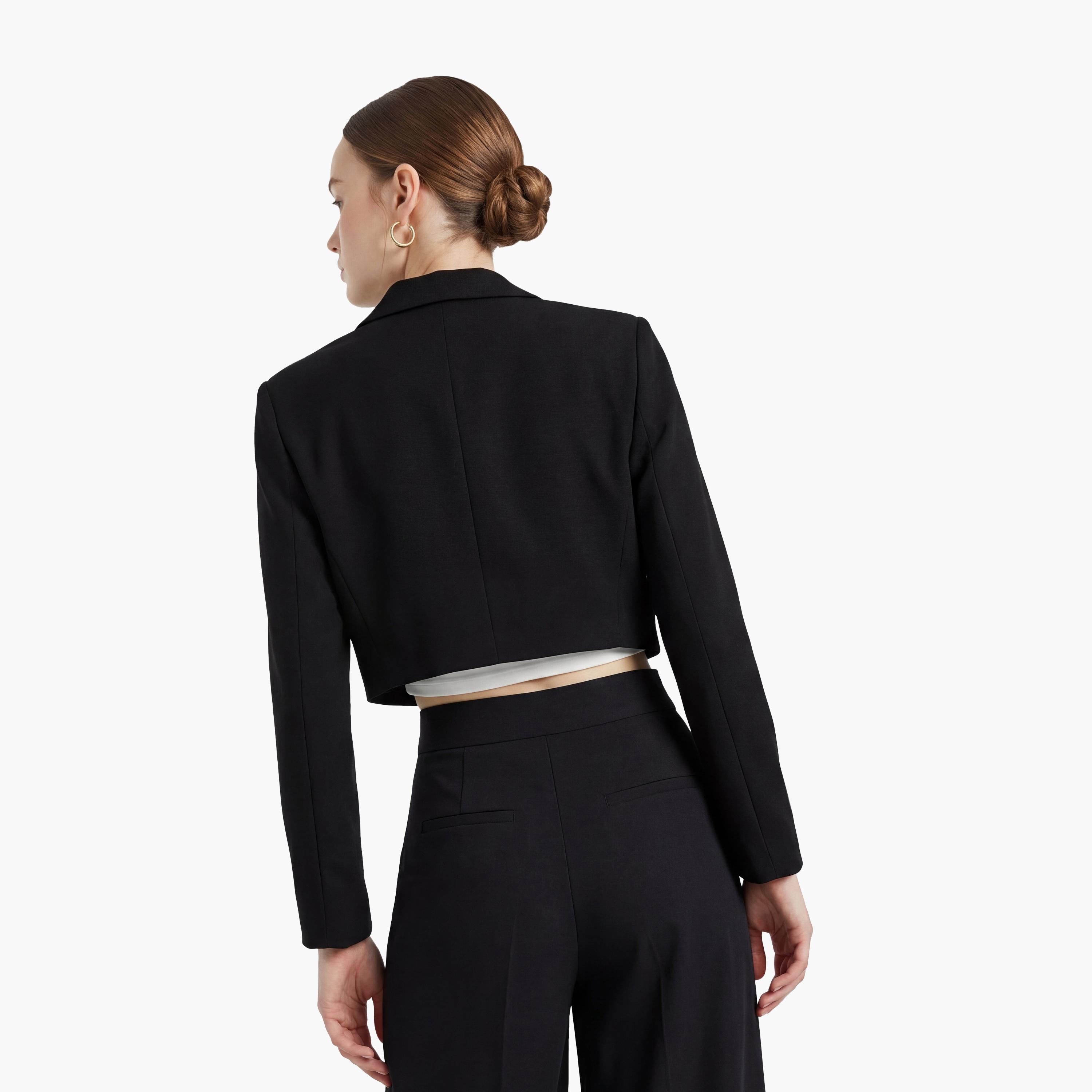 KOTON Black Notch Lapel Women's Single Breasted Blazer-women-clothing-coatsandjackets-blazers-image-4