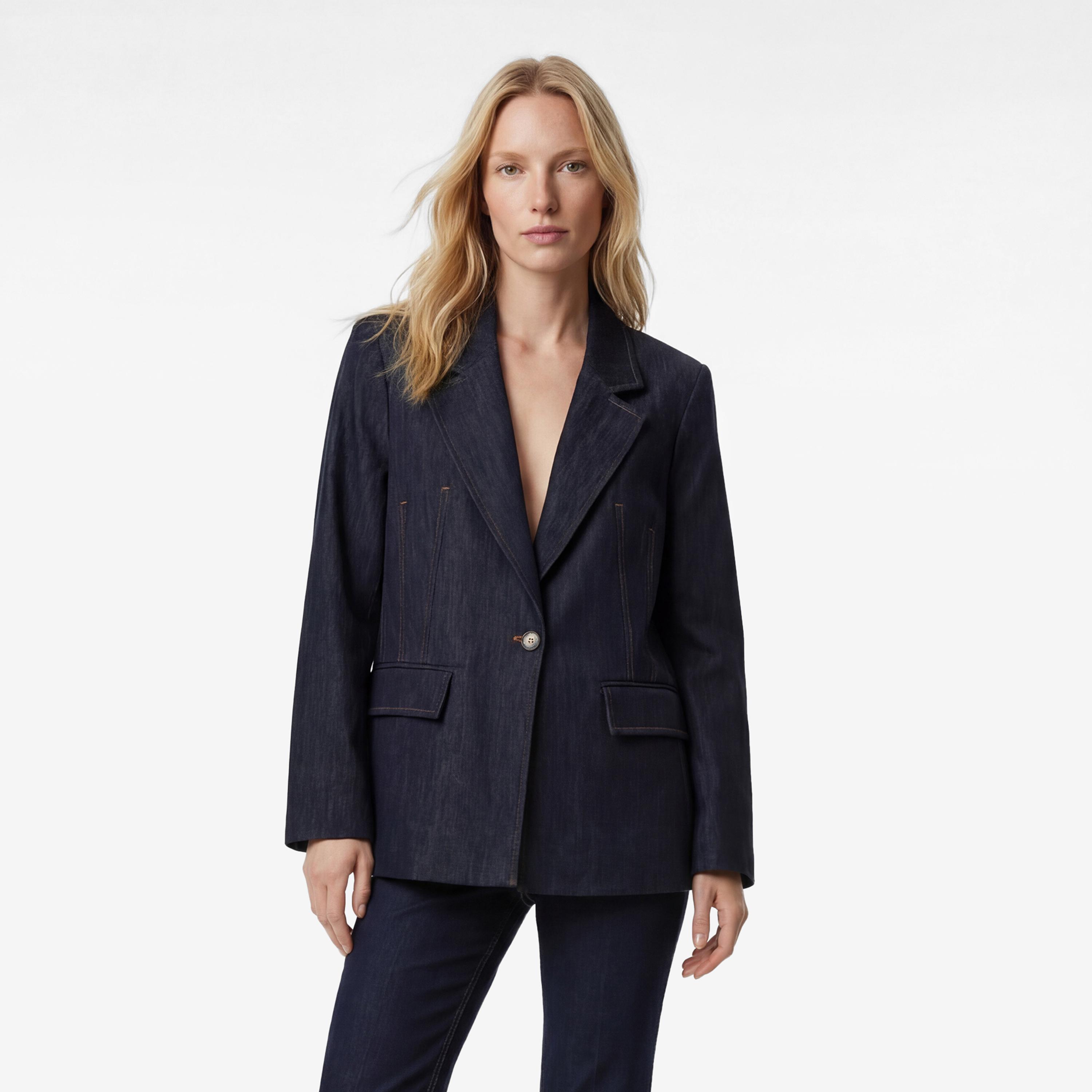 KOTON Navy Notch Lapel Women's Single Breasted Blazer-women-clothing-coatsandjackets-blazers-image-1