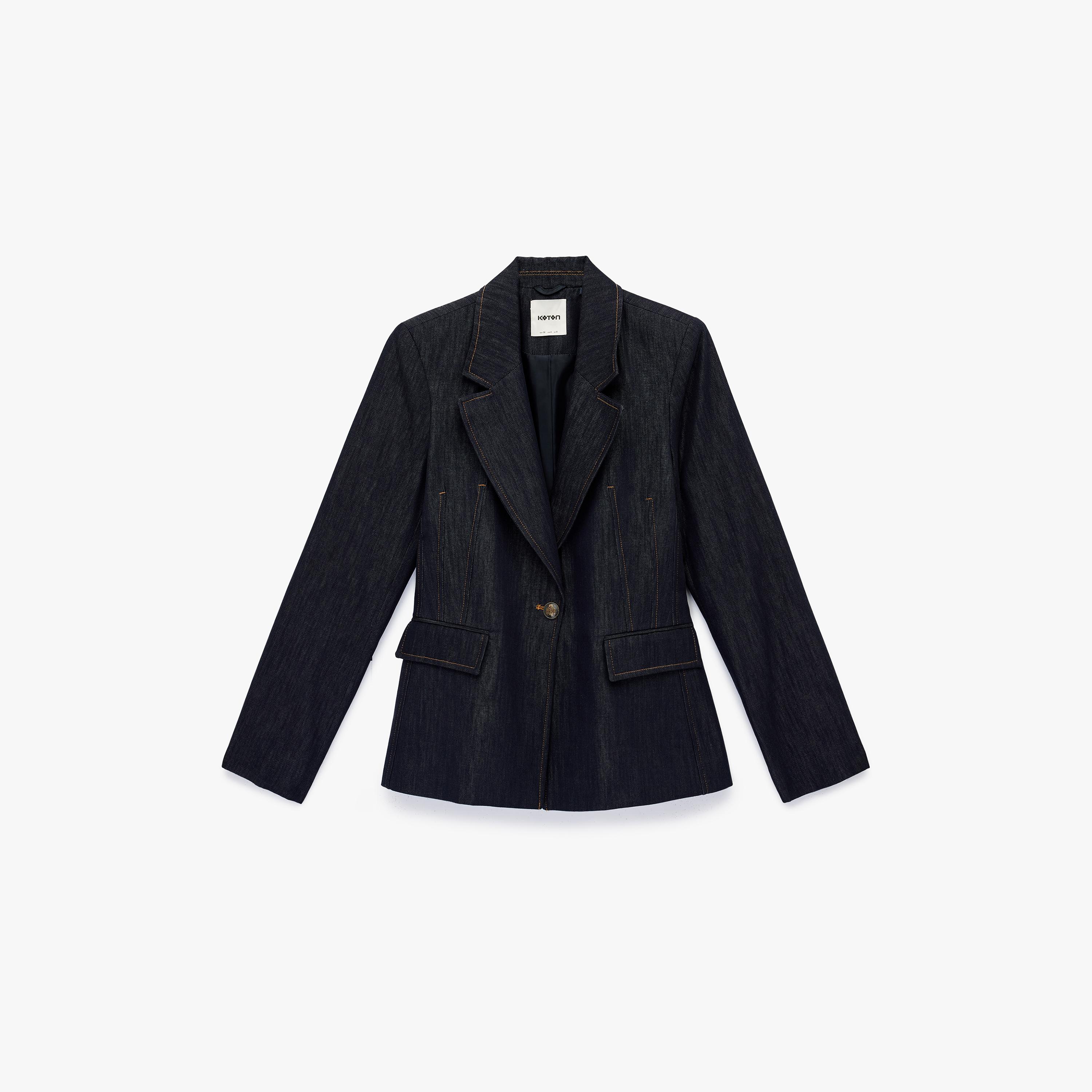 KOTON Navy Notch Lapel Women's Single Breasted Blazer-women-clothing-coatsandjackets-blazers-image-4