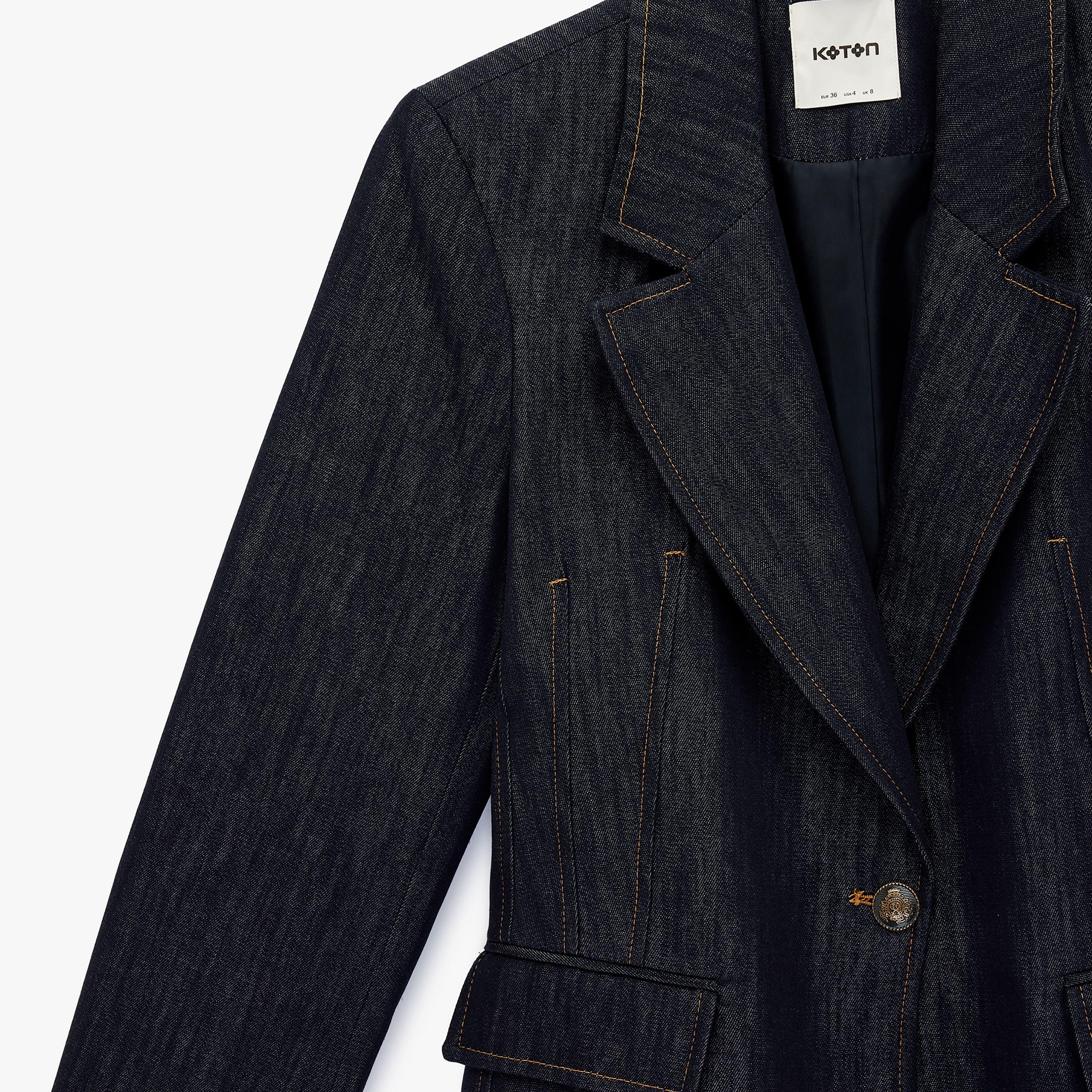 KOTON Navy Notch Lapel Women's Single Breasted Blazer-women-clothing-coatsandjackets-blazers-image-6