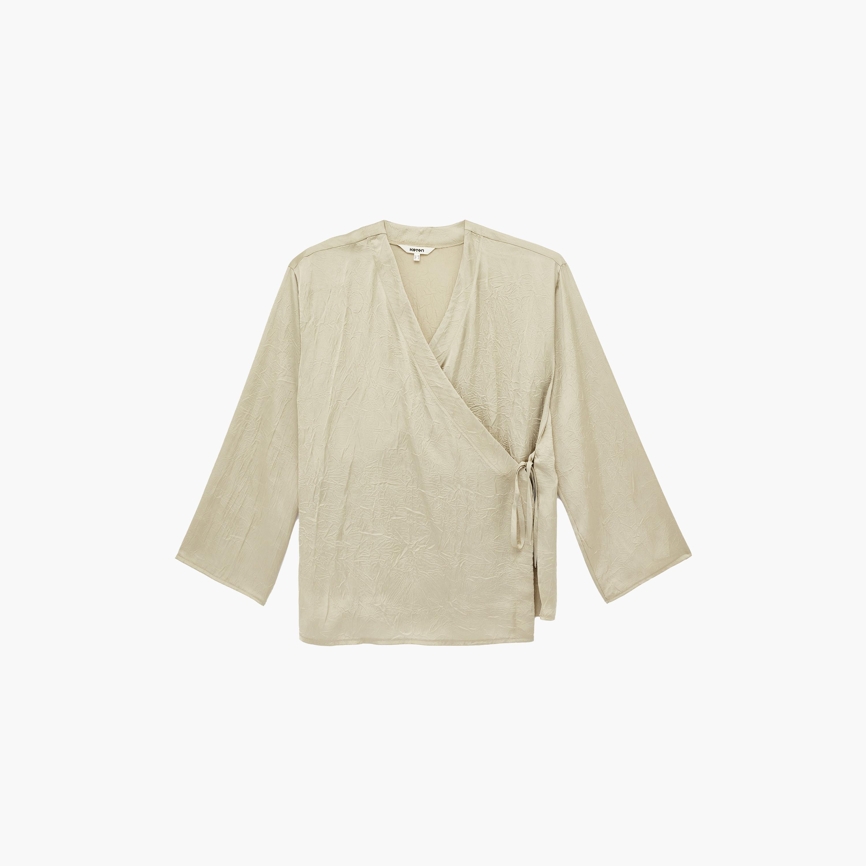 كيمونو نسائي من قماش مجعد بفتحة رقبة متقاطعة بلون أخضر من كوتون-women-clothing-shirtsandblouses-blouses-image-6