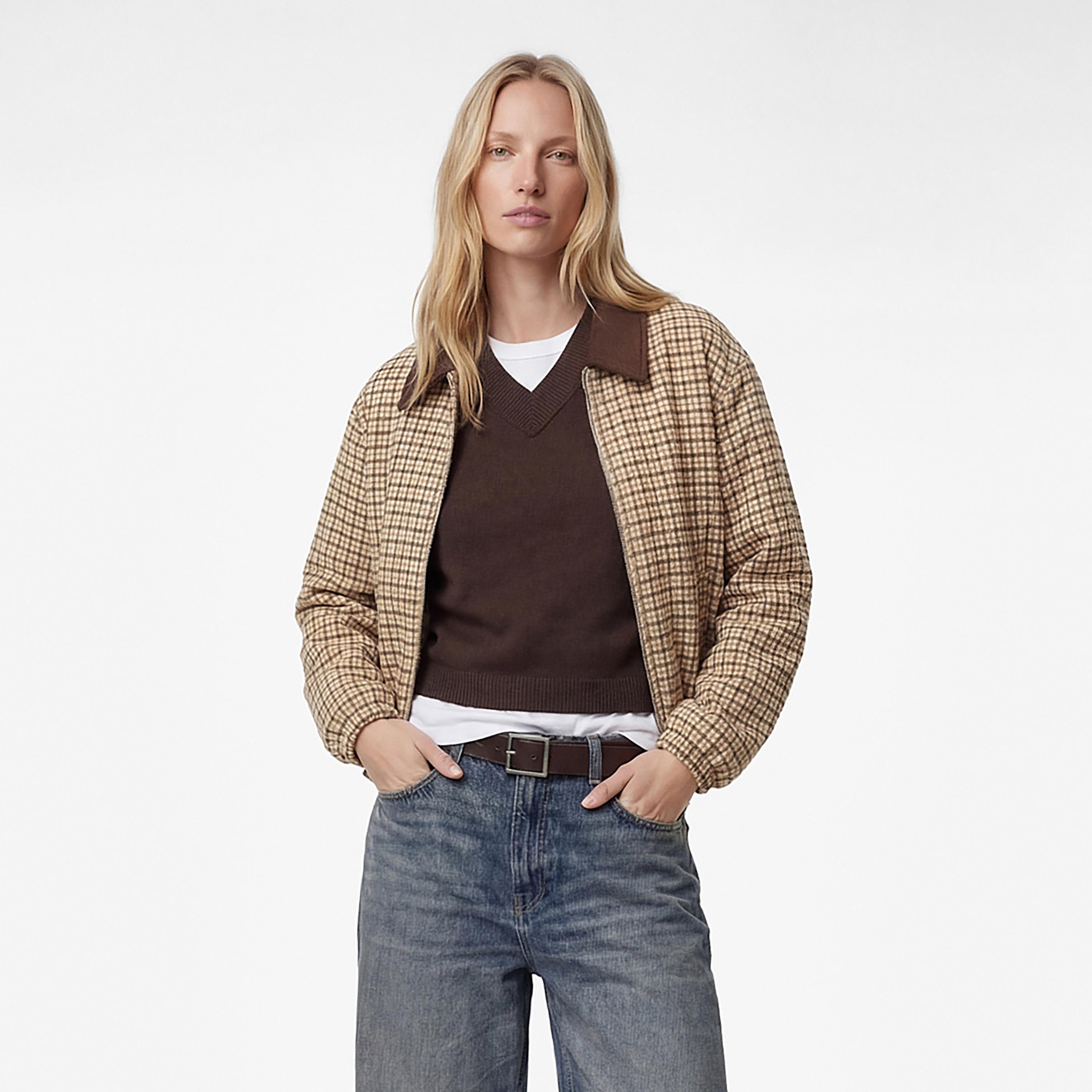 KOTON Brown Checked Collared Women's Jacket-women-winterwear-coatsandjackets-jackets-image-1