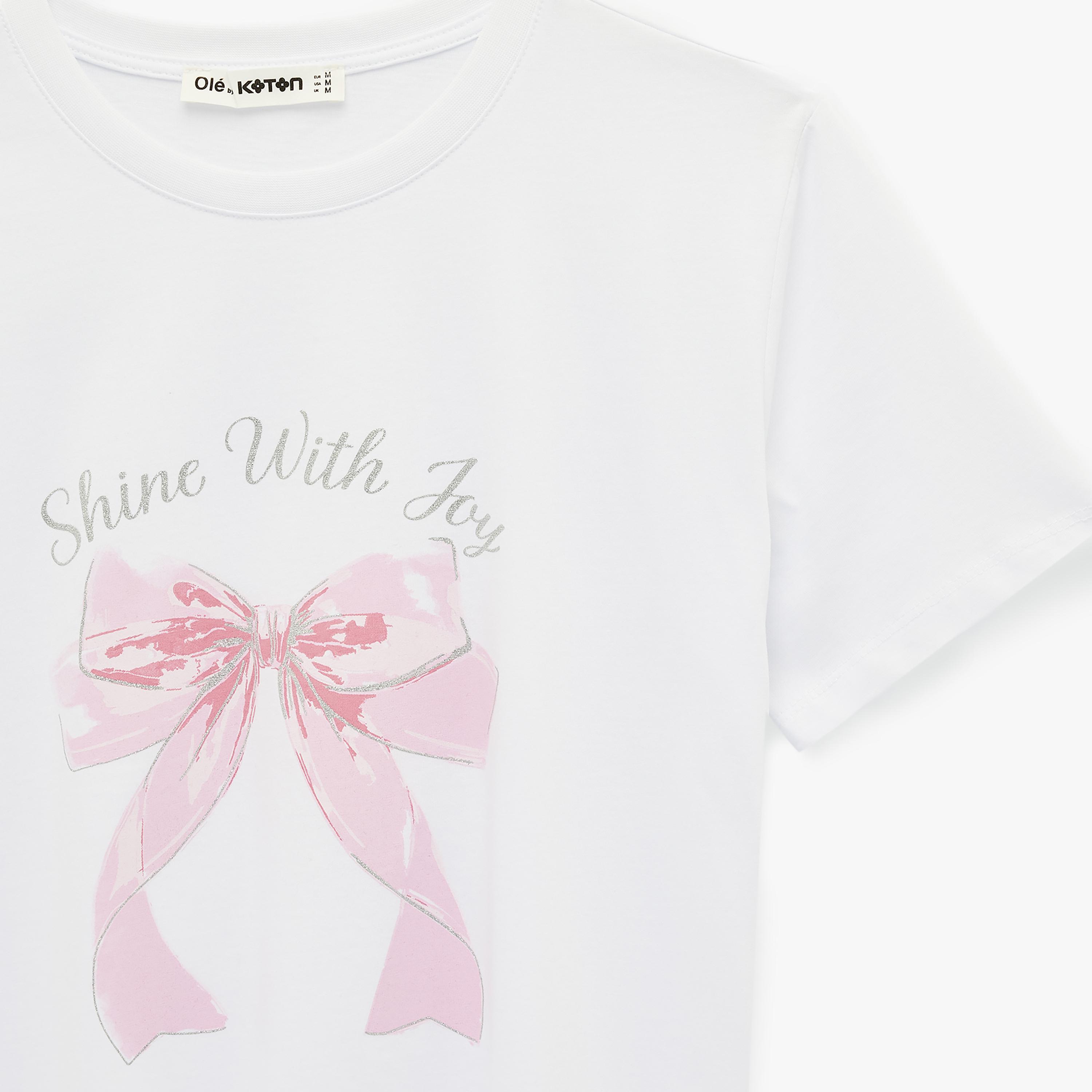 KOTON White Graphic Bow Cotton Women's T-Shirt-women-clothing-tshirts-image-6