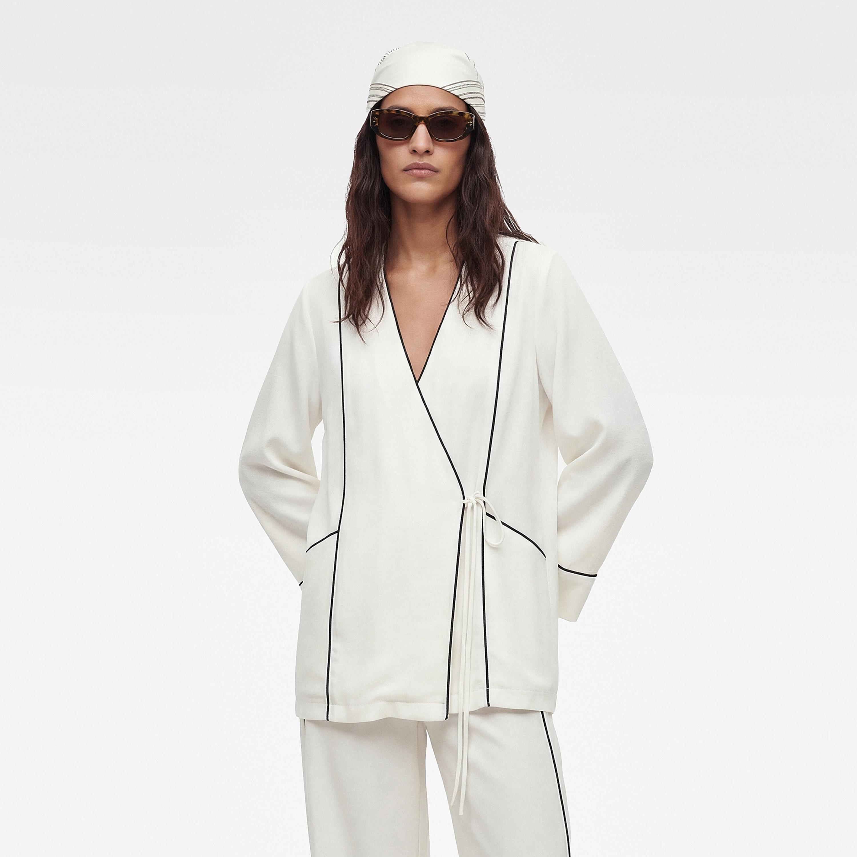KOTON White Piping Detailed Surplice Neck Women's Kimono-women-clothing-shirtsandblouses-blouses-image-1