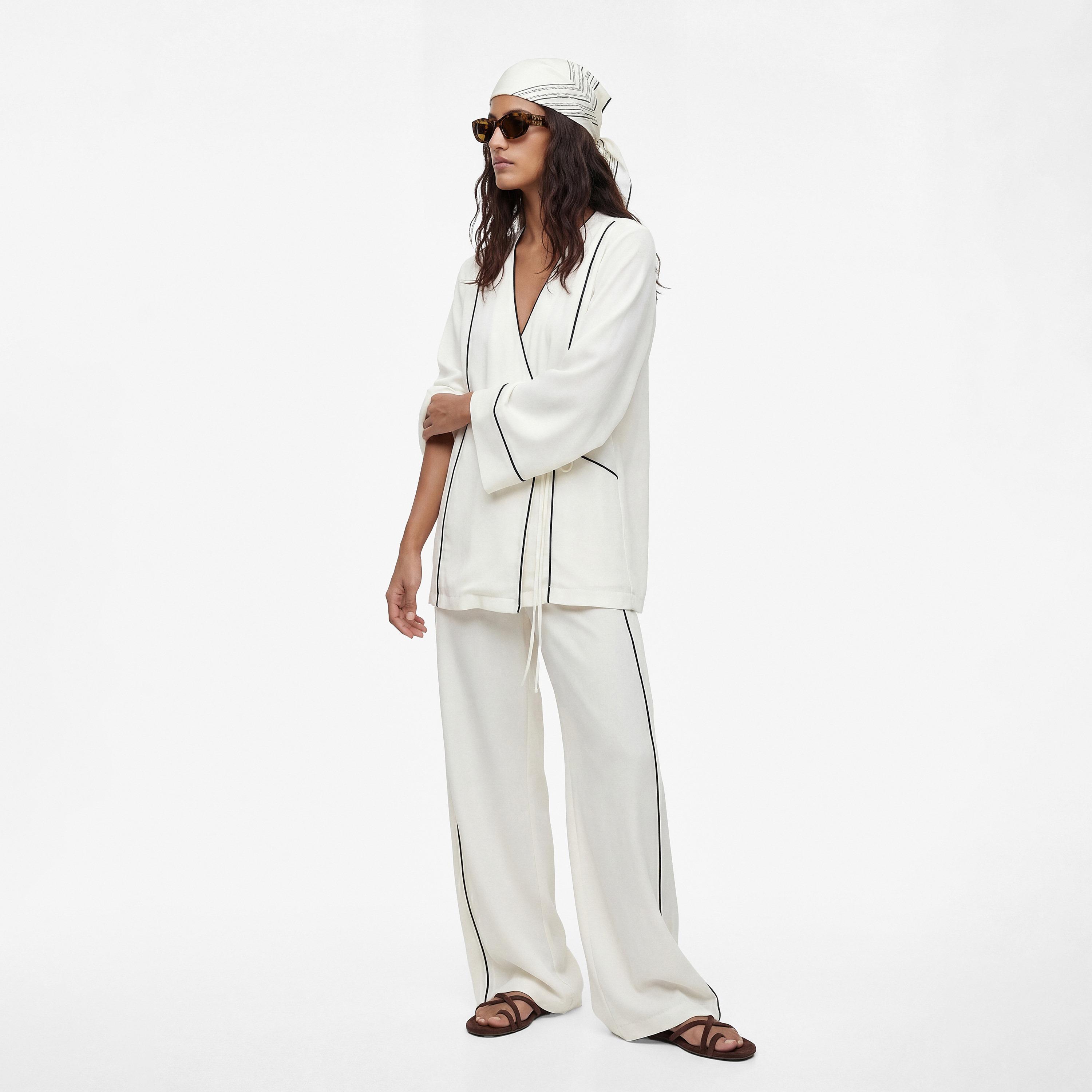 KOTON White Piping Detailed Surplice Neck Women's Kimono-women-clothing-shirtsandblouses-blouses-image-2